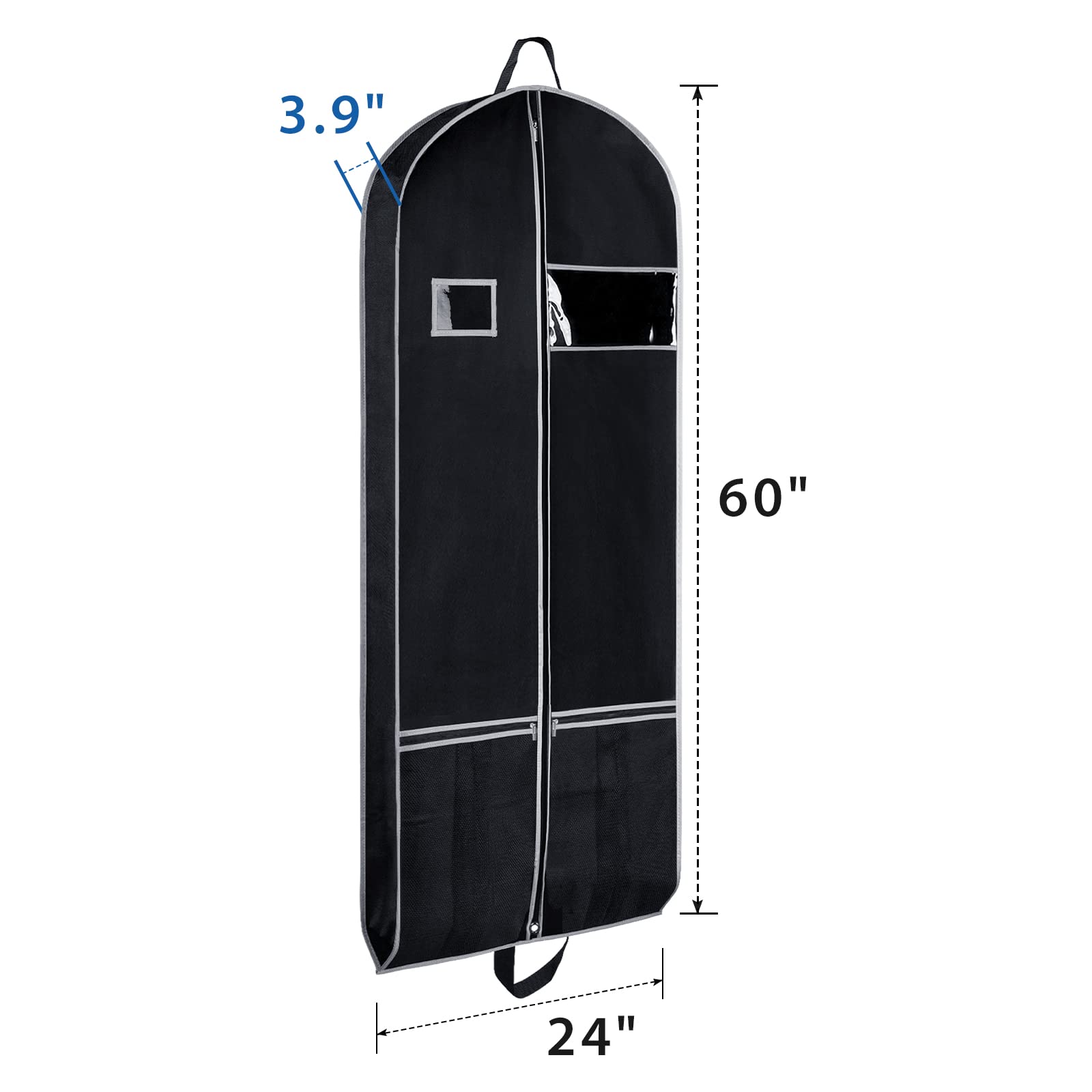 Zilink Long Dress Garment Bags For Travel 60'' Dress Suit Cover For Storage With 2 Large Mesh Pockets And A Pvc Card Holder, Bla