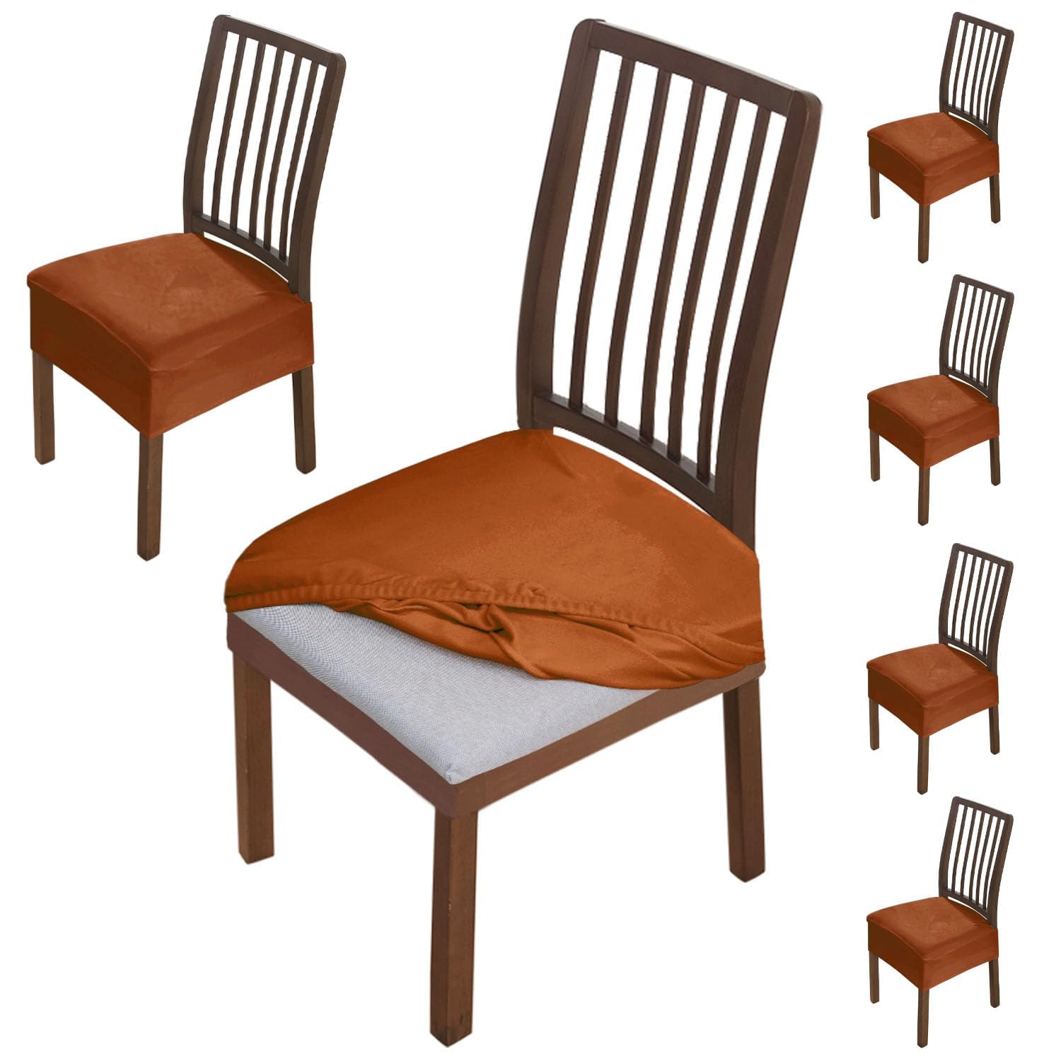 Hokipo Original Velvet Dining Chair Seat Cover, Stretch Fitted, Removable Washable Furniture Protector Slipcovers, Set Of 6, Rus