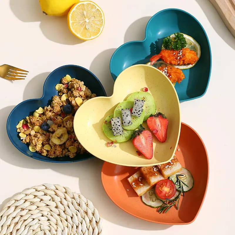 Yelona Heart Shaped Dessert Salad 5.9 Inch Plastic Dinner Plates, Dishes For Appetizer, Steak, Snacks, Microwave & Oven Safe, Th