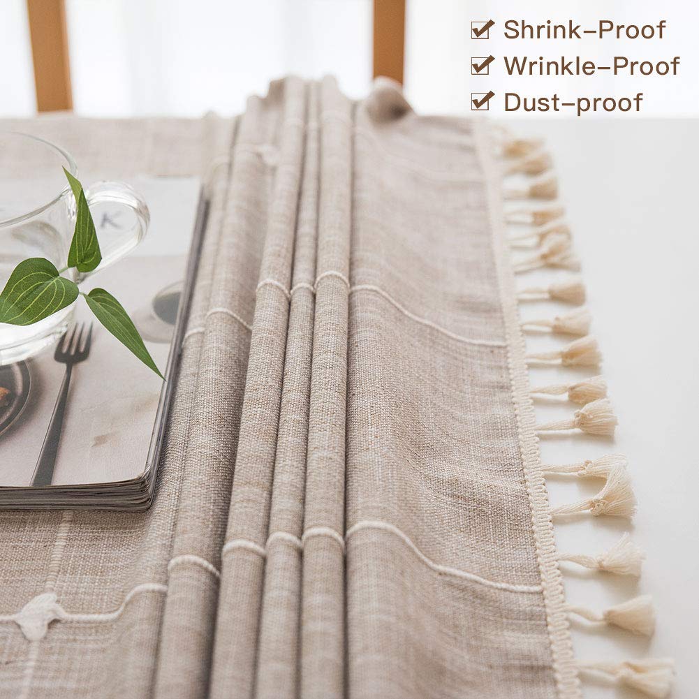 Deep Dream Tablecloths, Embroidered Waterproof Checkered Table Cloth Cotton Linen Wrinkle Free Anti-Fading Table Cover Decoratio