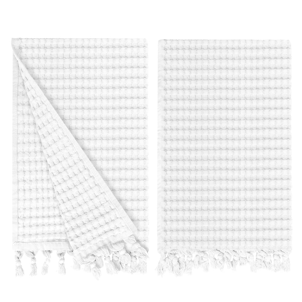 Gilden Tree Decorative Waffle Hand Towels For Bathroom, 20X35 Large, Quick Drying Fingertip Towel, 2 Pack, Modern Style (White)