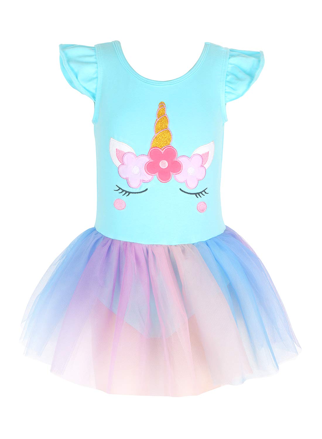 Eqsjiu 3T 4T Ballet Leotards For Toddler Girls With Tutu Tulle Skirt Blue Unicorn Dance Dresses Primary Kids Dance Performance C