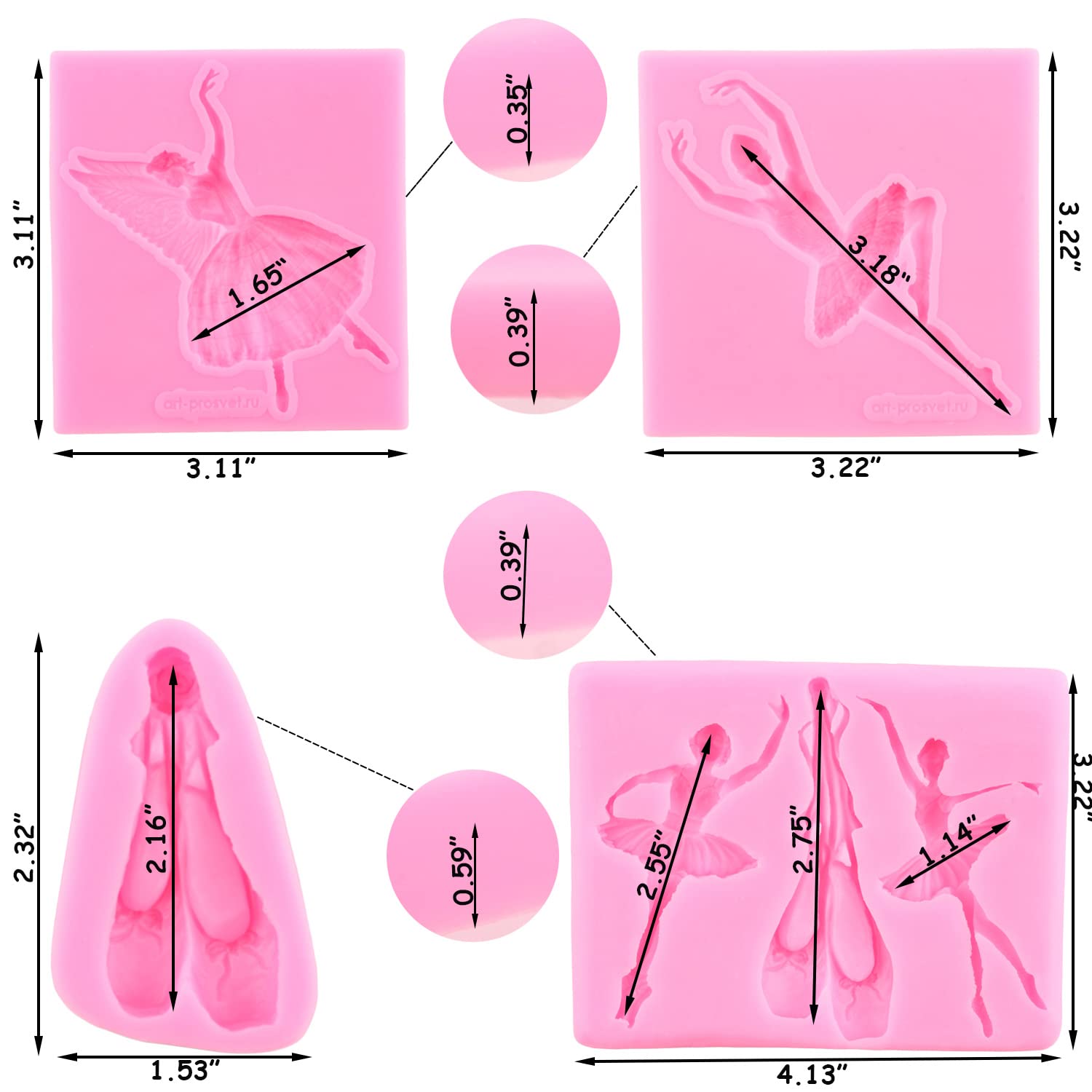 Zixiang Ballet Dancer Silicone Mold Ballet Shoes Fondant Molds For Cupcake Cake Decoration Candy Chocolate Gum Paste Set Of 4