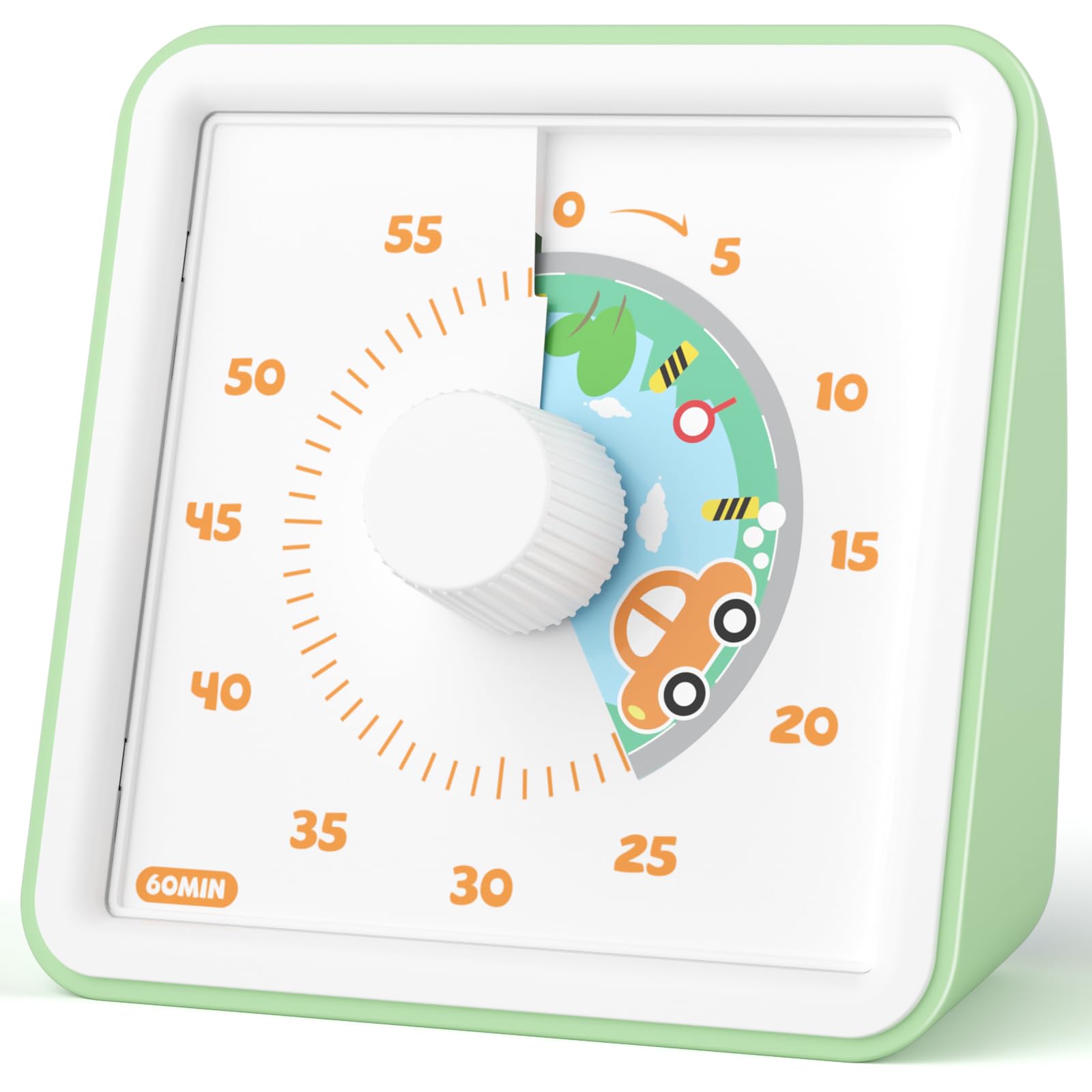 LIORQUE 60 Minute Visual Timer for Kids, Visual Countdown Timer for Classroom Office Kitchen with Car Pattern Design, Pomodoro