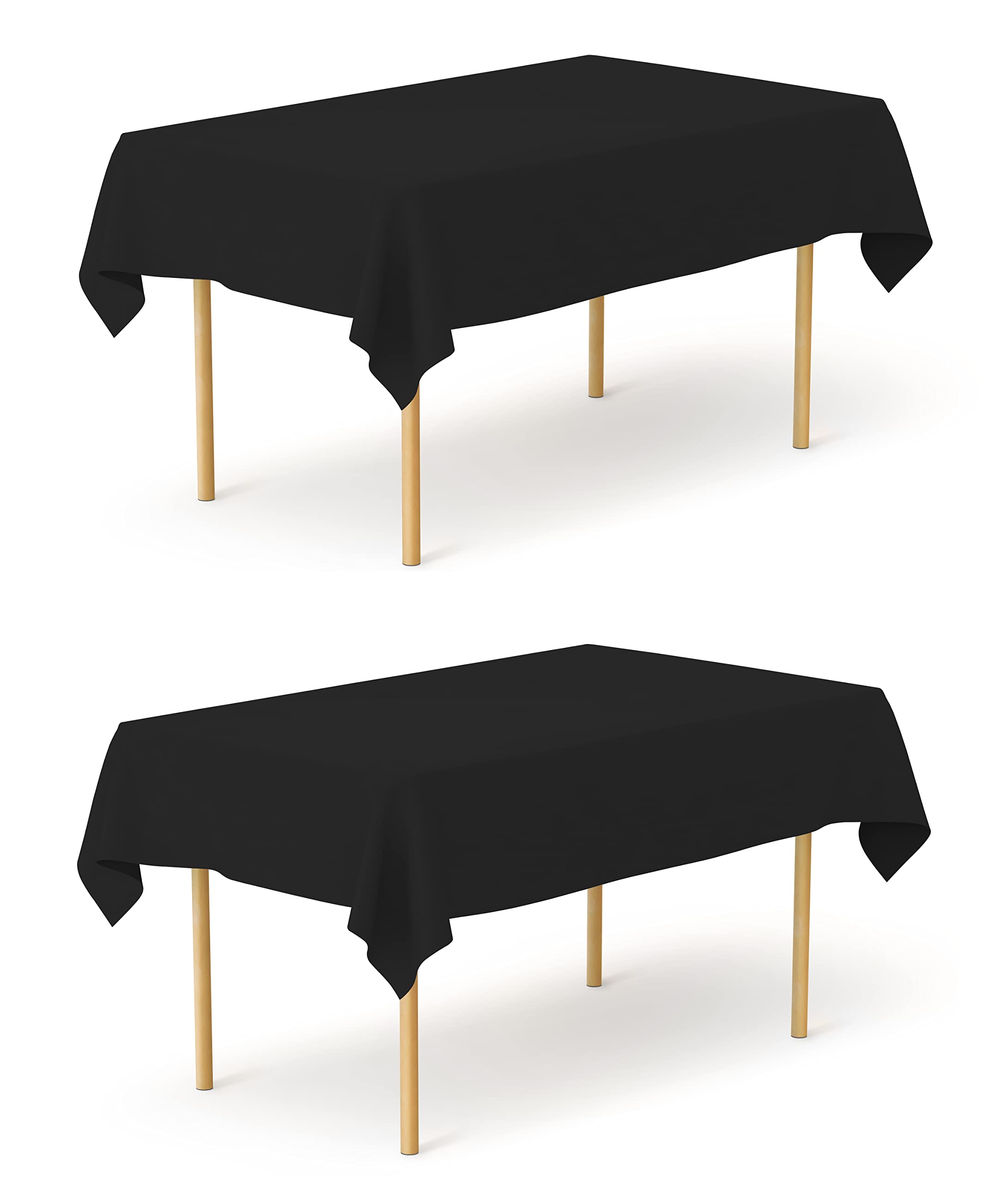 Pomp Black 60'' X 102'' Poplin Polyester Tablecloth (2 Pack) | Wrinkle + Stain Resistant Easy Care Premium Fabric | Fits 6Ft Rec