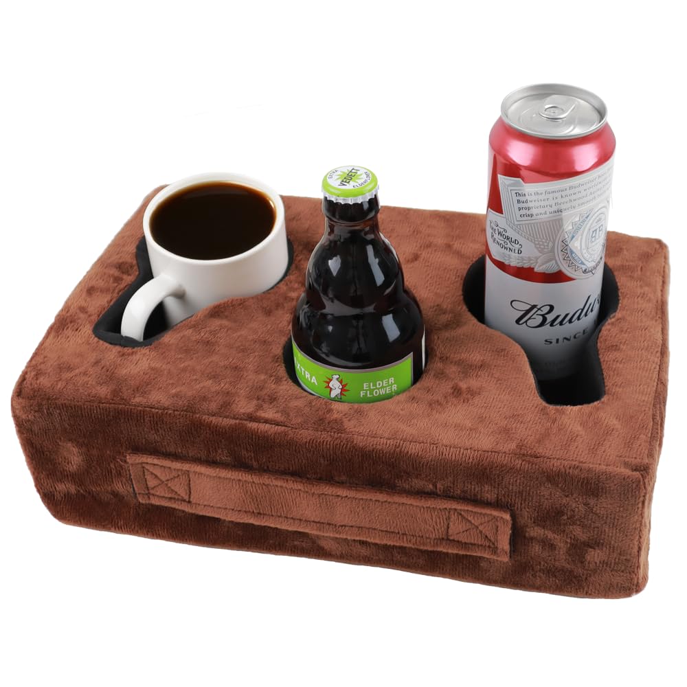 Sofa Cup Holder, Couch Cup Holder Pillow, Sofa Arm Table, Sofa And Bed Drink Caddy, Remotes Holder For Rv, Car, Beach(Brown)