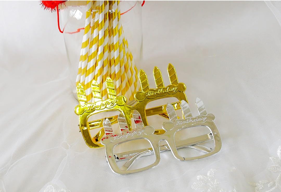 CHASHIBA (Pack of 12 Metallic Candle Shape Eyeglasses Shades Specs Goggles for Kids Birthday Nightclub Adults Fun Party Photo Bo