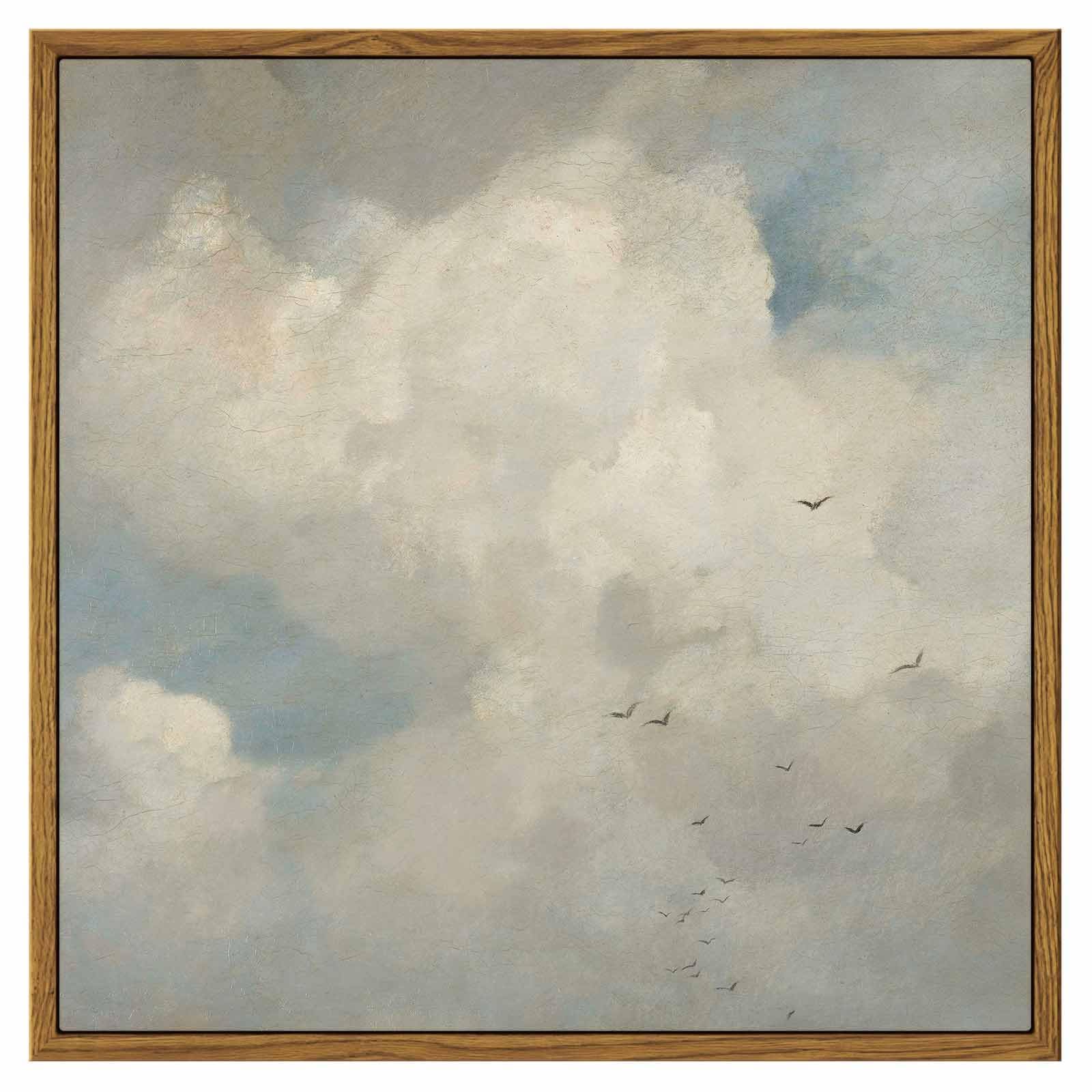 Insimsea Square Framed Canvas Wall Art, Home Decor Classic Oil Paintings Sky Cloud Bird Canvas Prints, Vintage Landscape Art For