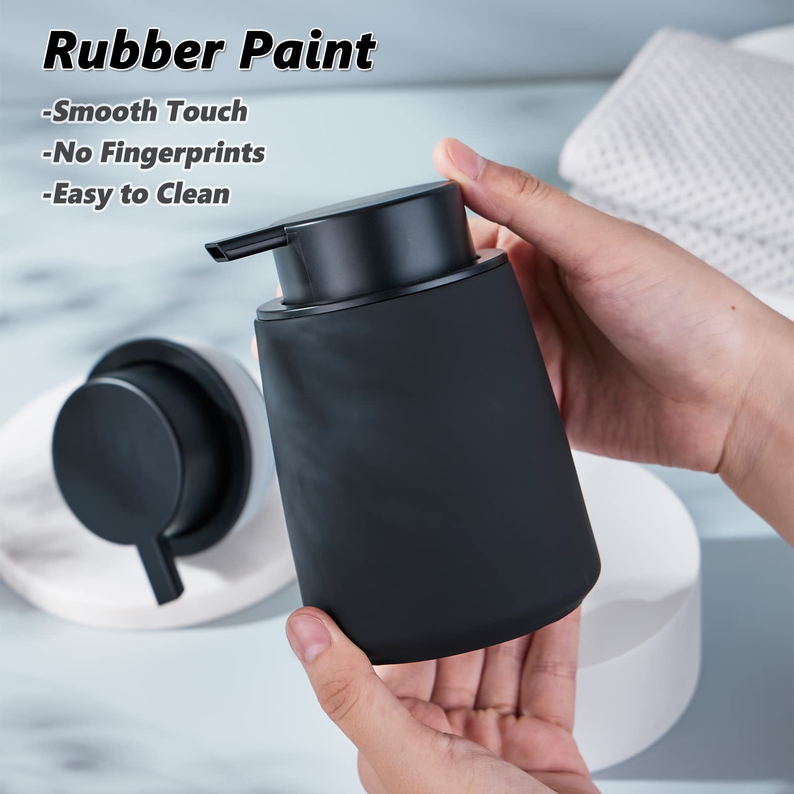 Black Foam Hand Soap Dispenser - 12Oz Ceramic Foaming Soap Dispenser For Bathroom With Easy-To-Press Pump, Refillable Liquid Lot