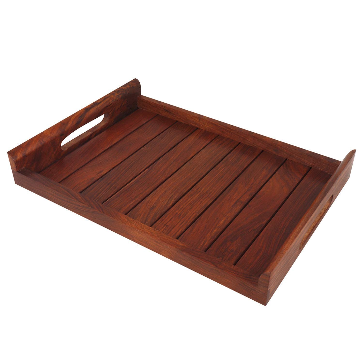 Vdix Sheesham Wood Serving Trays Set With Handles, Rustic Nesting Trays Stackable Platters For Serving Cakes, Pastries, Snacks, 
