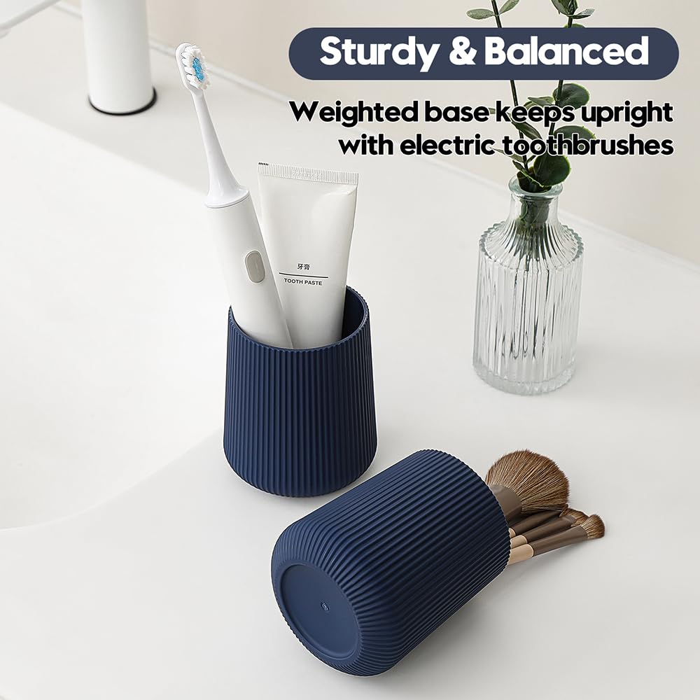YAUKPH Navy Blue Striped Toothbrush Holder for Electric Toothbrushes Bathroom Organizer for Toothpaste Kids & Adults
