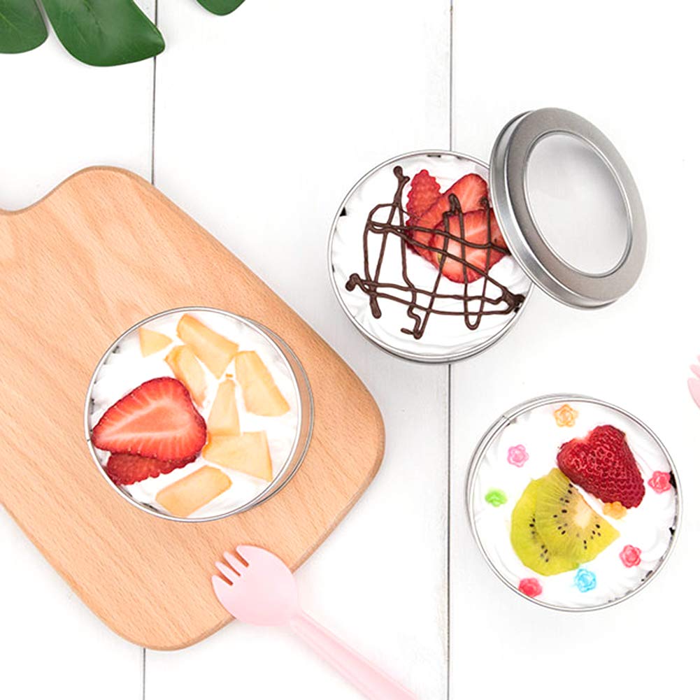 Abgream Metal Tin Cans - 2 Ounce Round Empty Containers With Clear Top For Cosmetics Crafts Food Storage Party Favors (30)