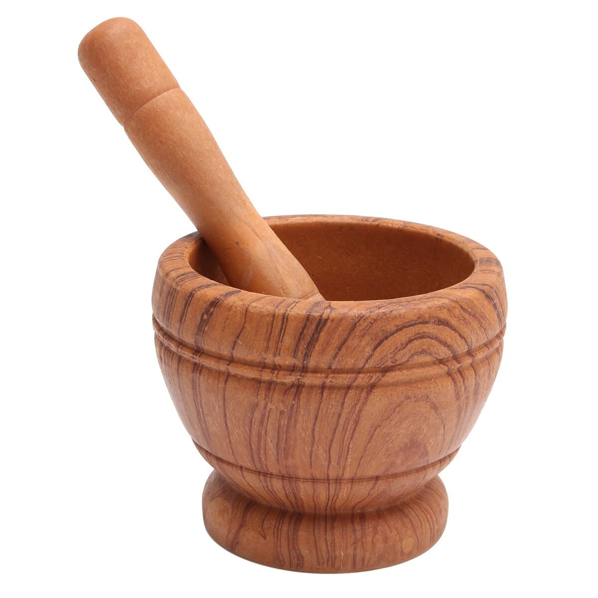 Resin Pestle & Mortar Set Garlic Herb Spice Mixing Grinder Crusher Kitchen Bowl Smashing Tools-Wood Grain