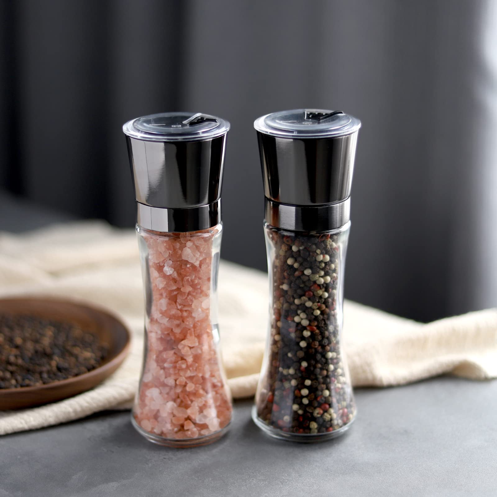 Vevok Chef Salt And Pepper Grinder Set Stainless Steel Black Salt And Pepper Mill With Adjustable Coarseness Salt Shaker Set Spi