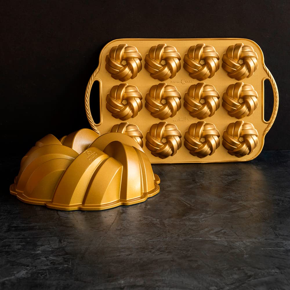 Nordic Ware 95377 Bundtlette Pan 75Th Anniversary Braided Bundt Bites, Gold, 3.5