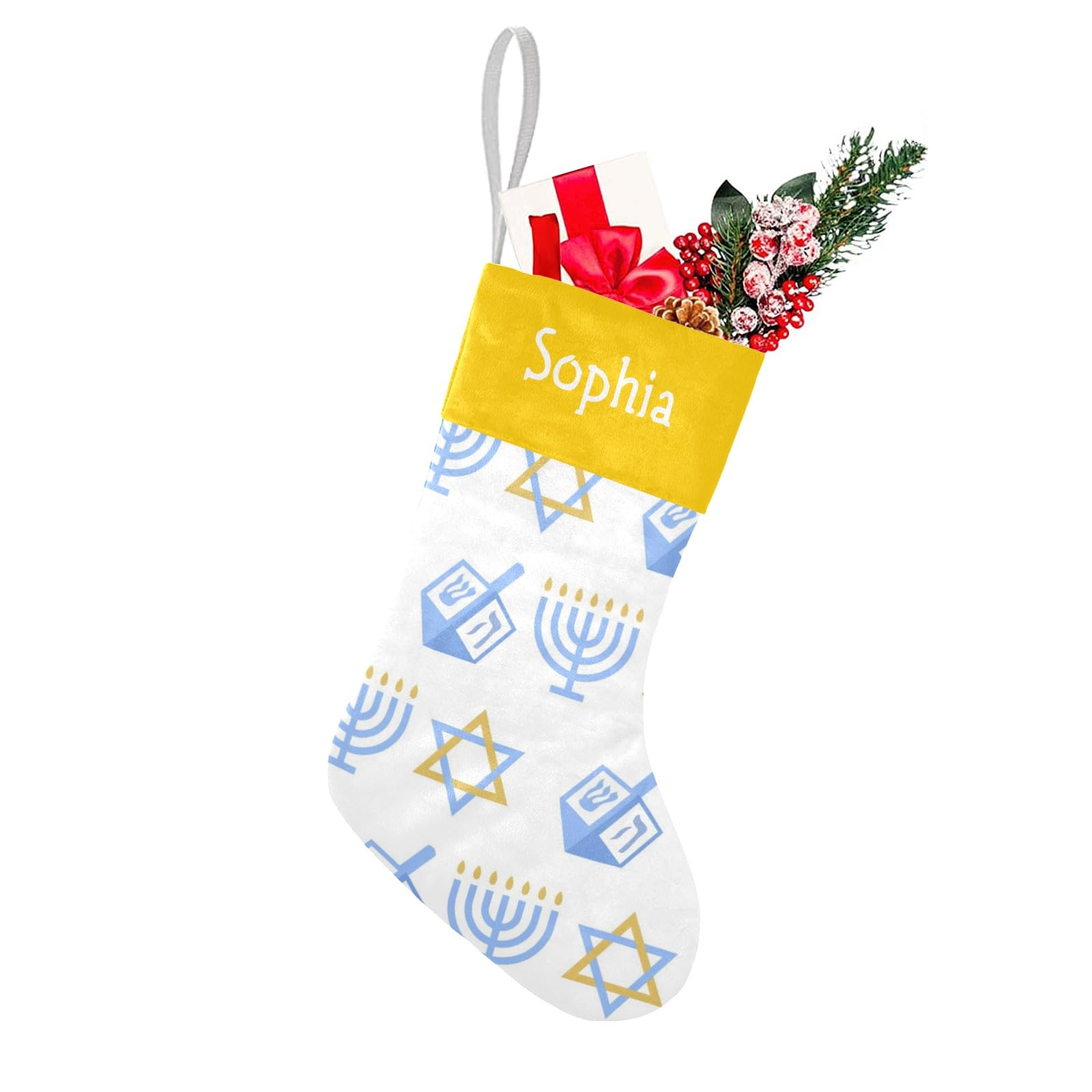 Personalized Hanukkah Beauty Christmas Stockings with Name Custom Xmas Gift Fleece Holiday Decoration Gift 17.52 x 7.87 Inch