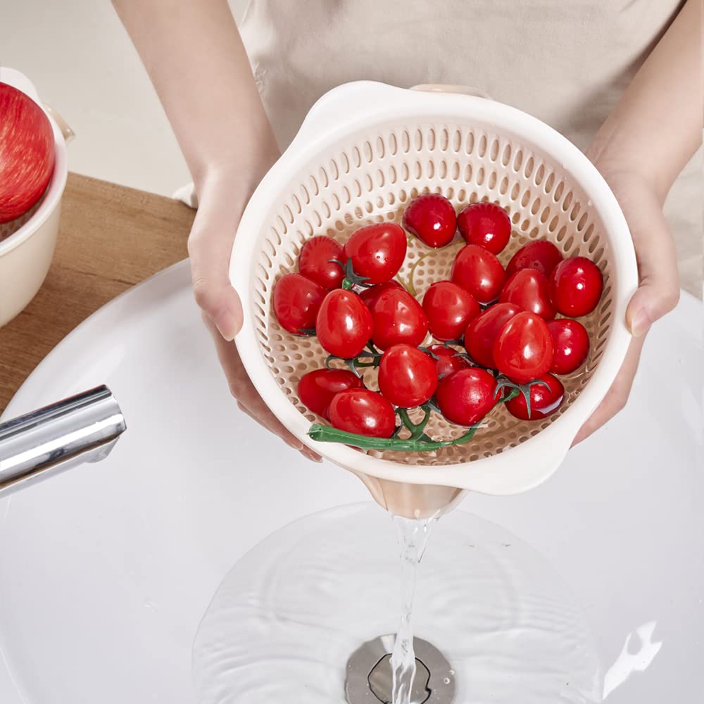 2 In 1 Kitchen Colander Set With Bowl Strainer (2 Sets 3 Qt),Bpa Free Plastic Fruits And Vegetable Washing Basket,Dishwasher Fri