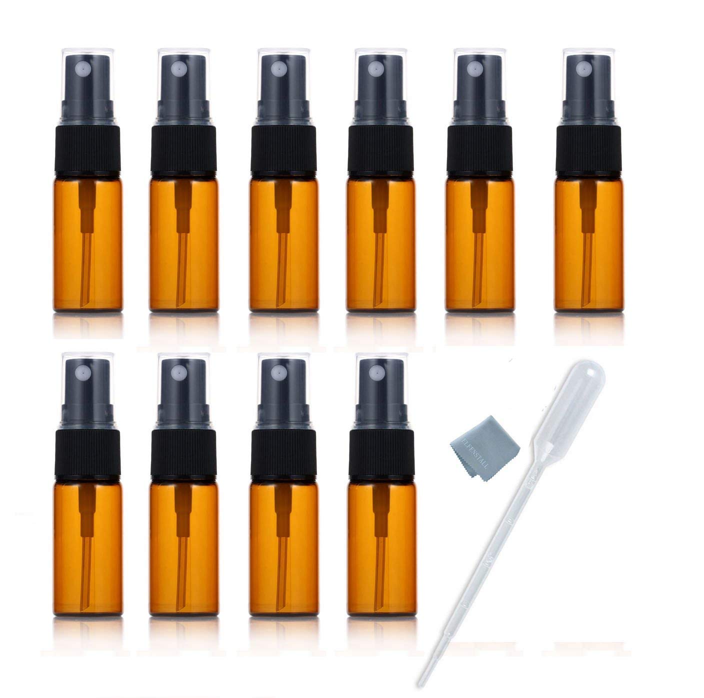 Elfenstall 15pcs Amber Brown 10ml 1/3oz Atomizer Vial Glass Bottle Spray Refillable Perfume Empty Fine Mist Sample Bottle Clean