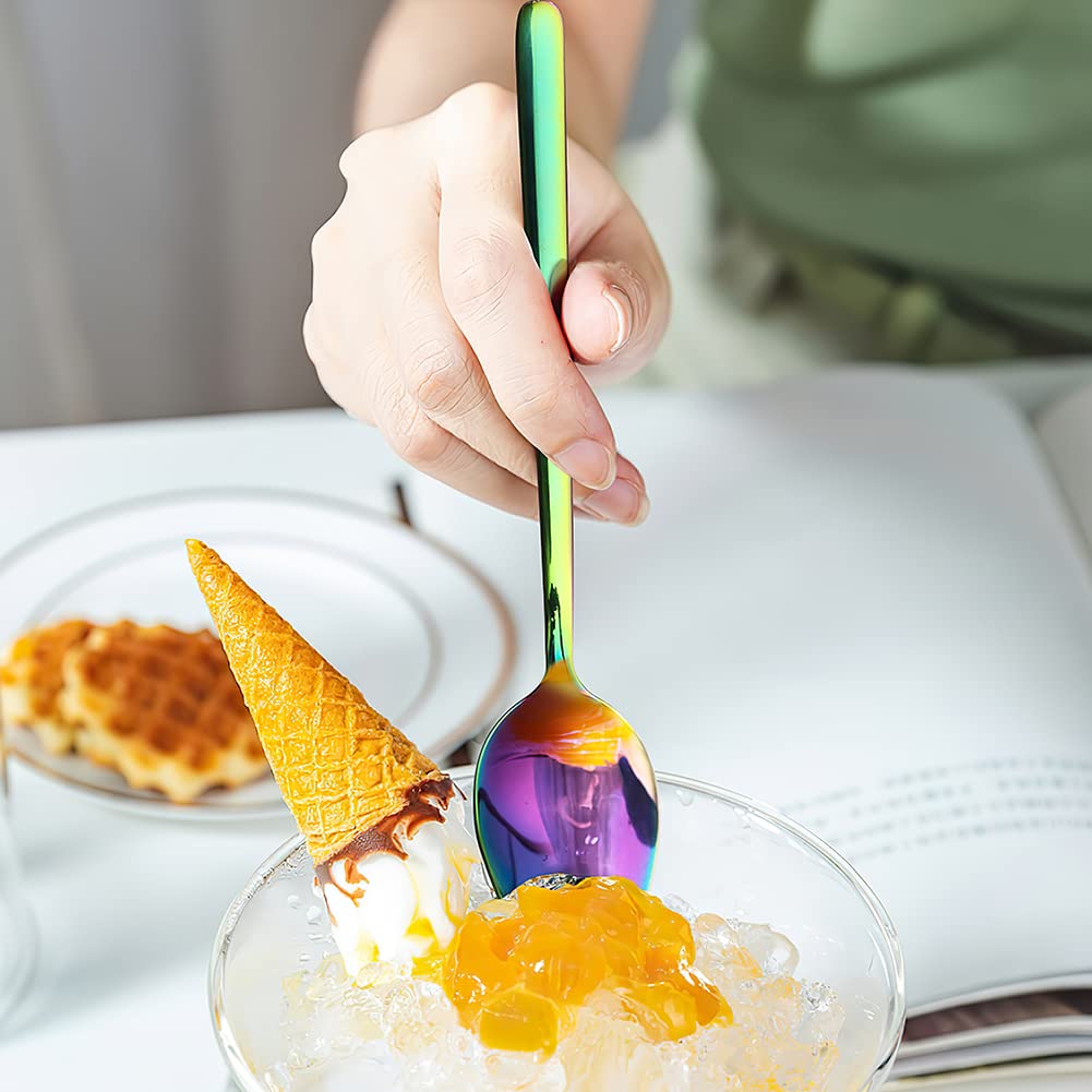 Yfwood Sporks, 4-Pack 18/10 Stainless Steel Sporks 7.4 Inches Long Handle Dessert Spoons Ice Cream Spoons Salad Forks Flatware S