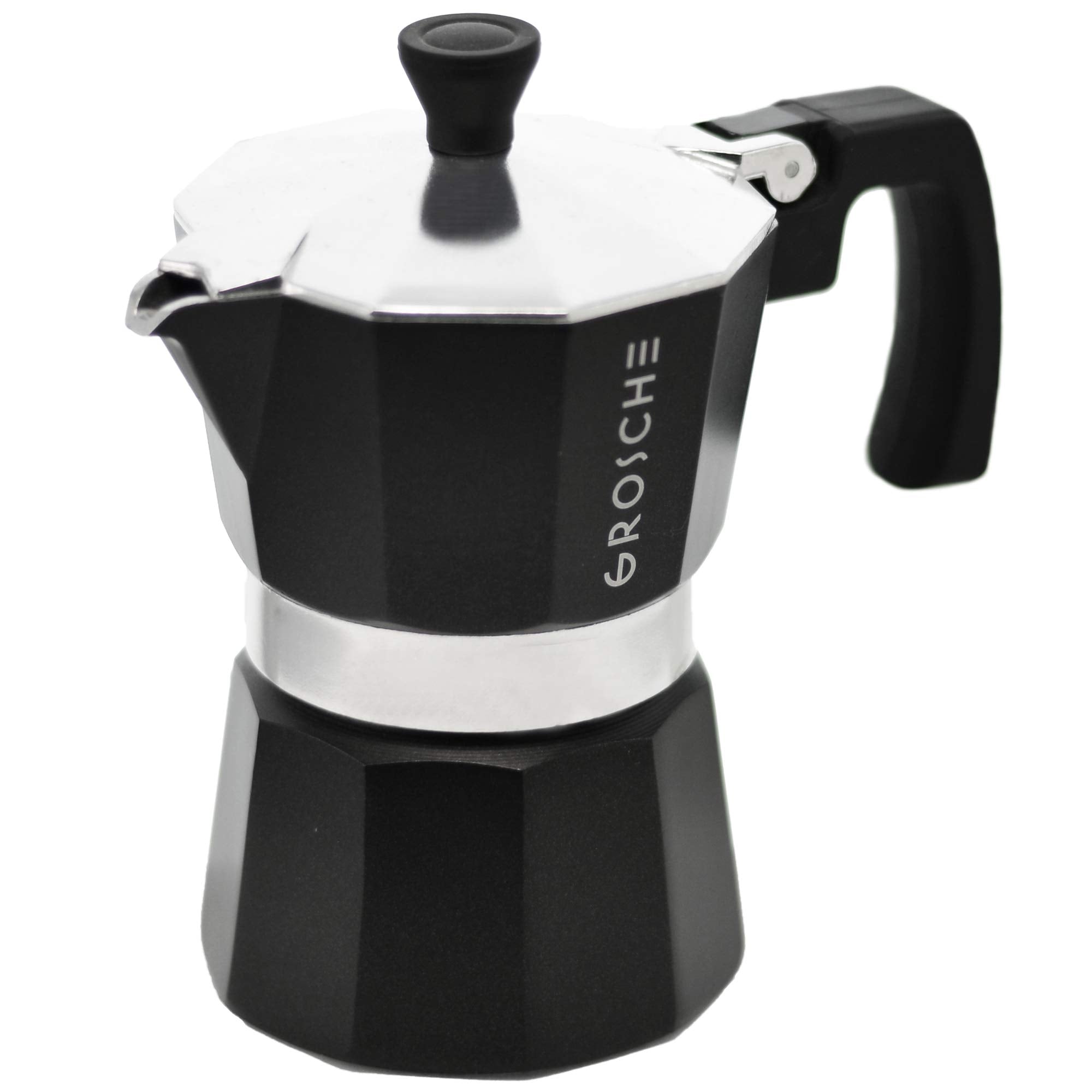 GROSCHE Milano Stovetop Espresso Maker Moka Pot 3 espresso Cup - 5 oz  Black - Cuban Coffee Maker Stove top coffee maker Moka Italian espresso greca coffee maker brewer percolator