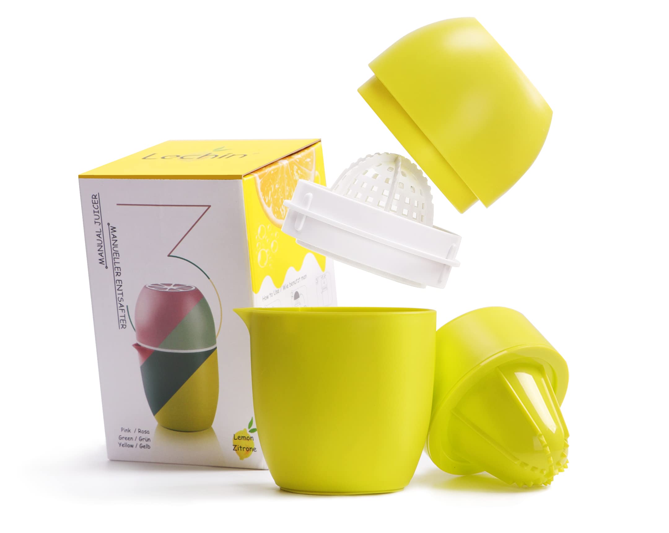Lechin Hand Juicer - Citrus Juicer with Lemon Shape - Hand Lemon Juicer with Two Press Options for Different Fruits (Yellow)