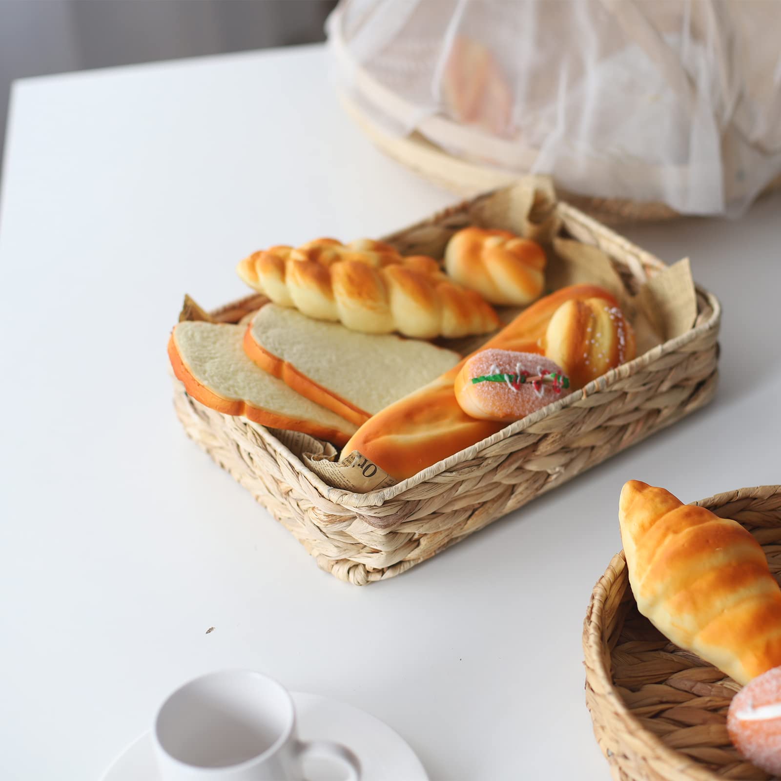 Water Hyacinth Woven Serving Tray Rectangular Hand-Woven Wicker Storage Trays For Coffee/Breakfast/Dessert/Fruit/Bread (Original