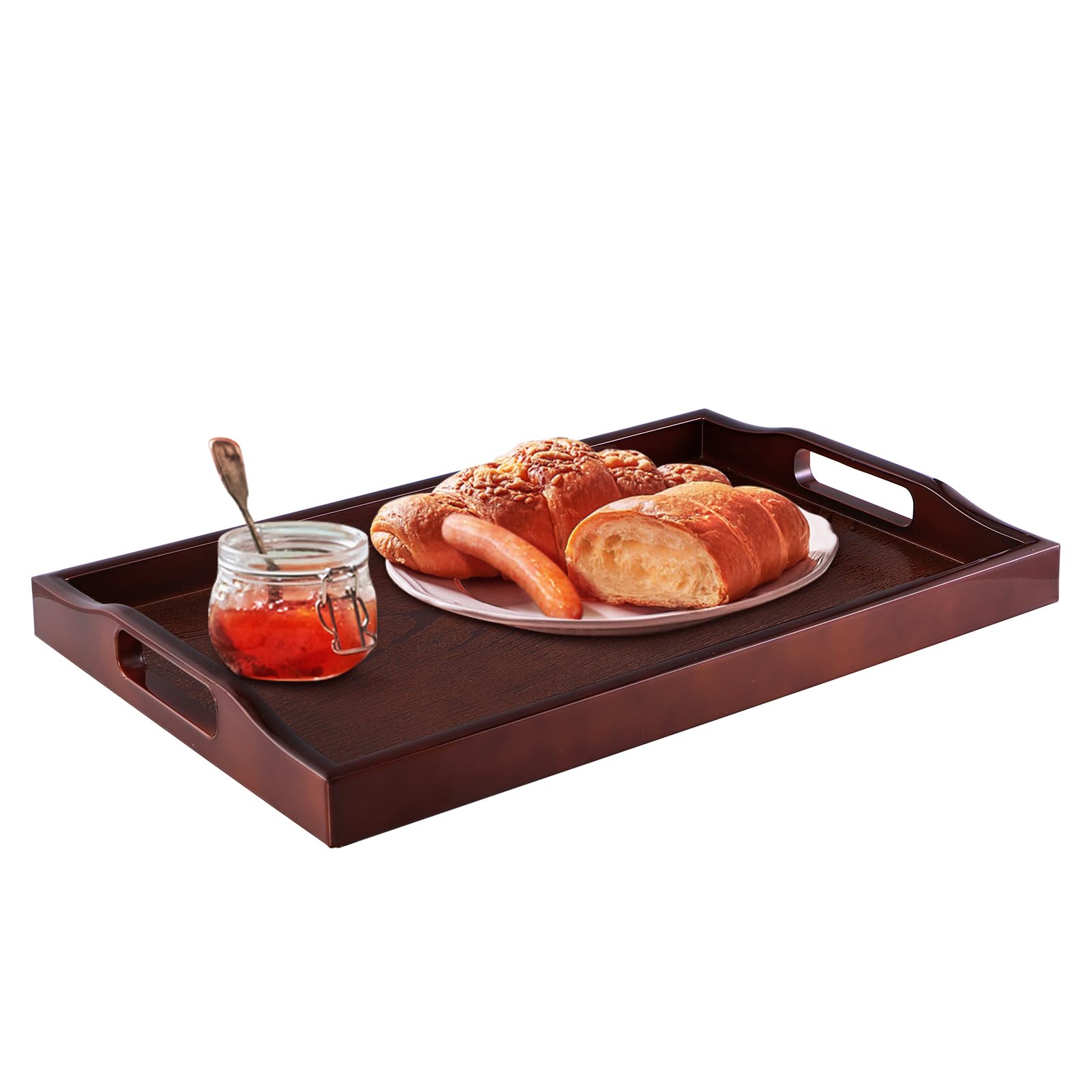 Mdluu Plastic Serving Tray, Ottoman Tray With Cutout Handles, Rectangle Butler Tray For Breakfast In Bed, Coffee Table Decor, Pa