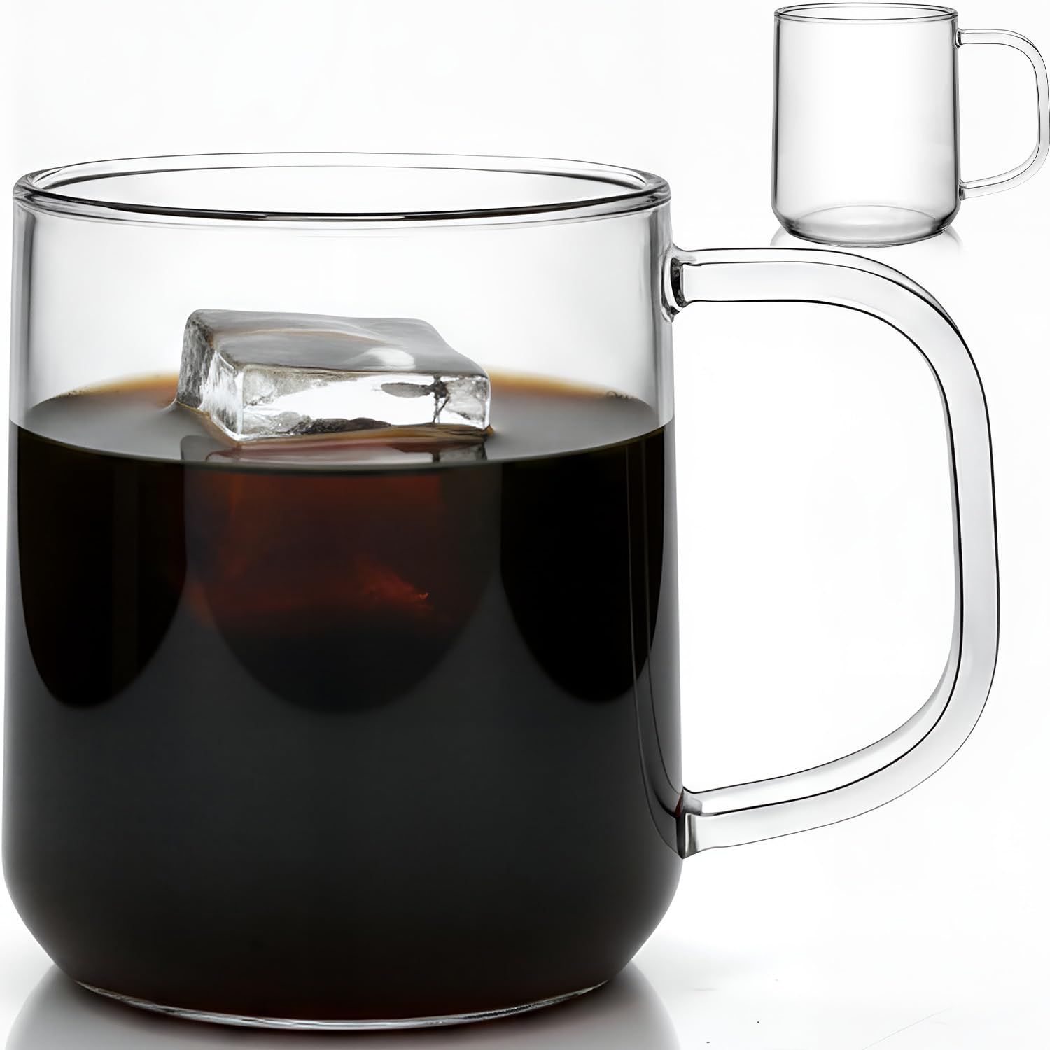 Aquach 16oz Glass Cups with Handle Set of 2, Clear Borosilicate Latte Mugs