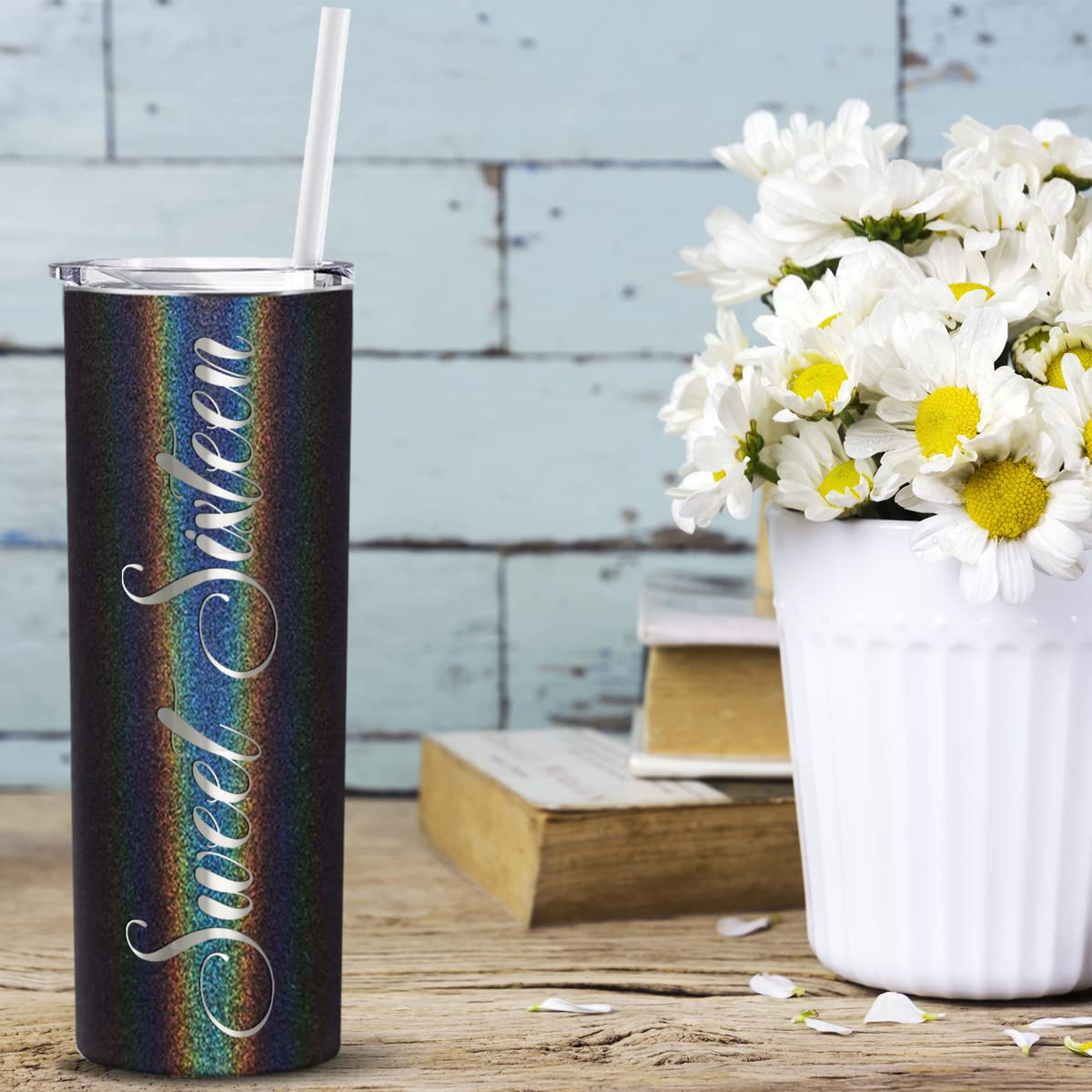 Sweet Sixteen 20 Oz Skinny Tumbler 16Th Birthday Gifts For Girls On Black Glitter Decorations Funny Present Vacuum Insulated Cup