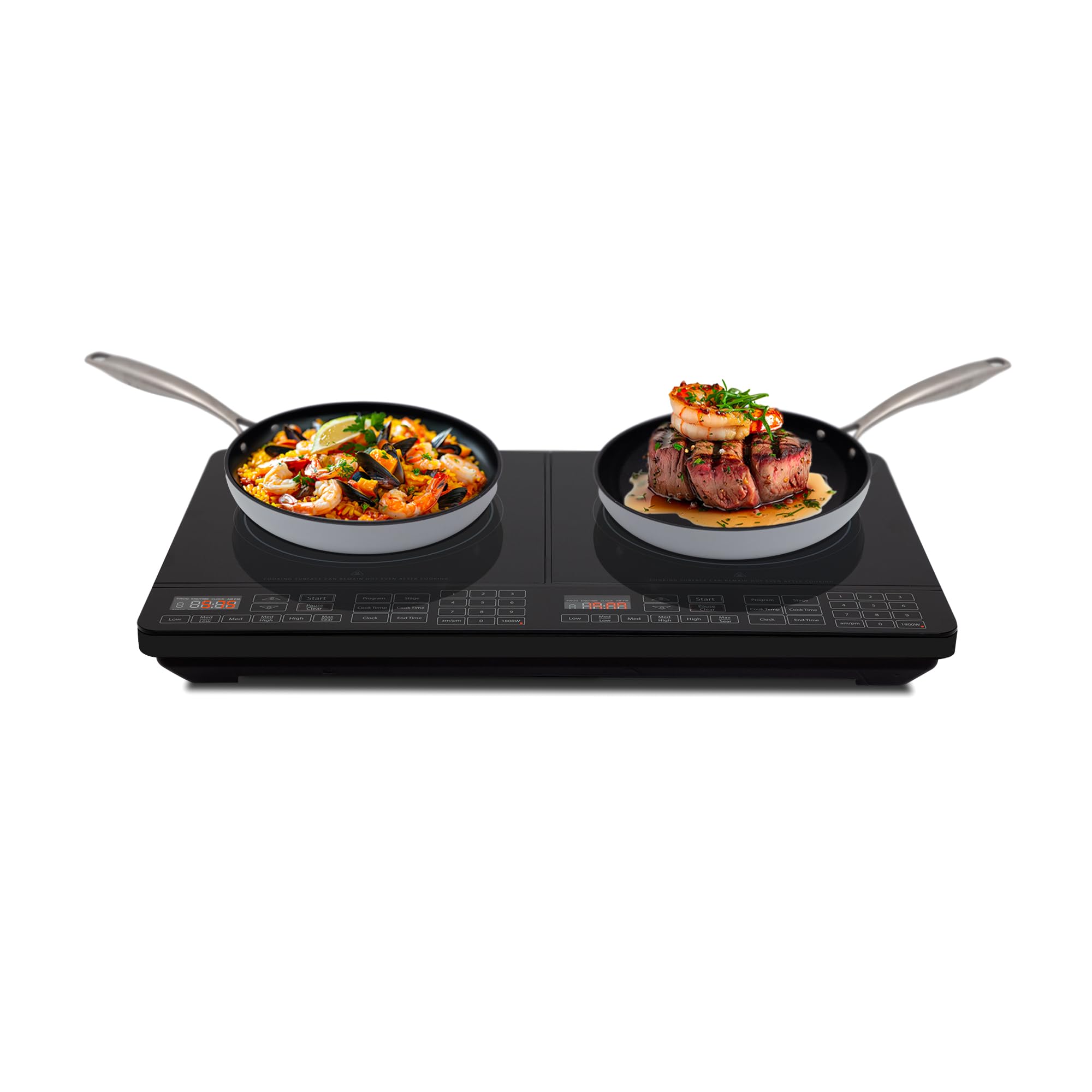 Nuwave Double Cooktop Induction Countertop Burner, Portable, 900 & 1800W, 100F to 575F, Large 8    Heating Coil, 50 Pre-Programm