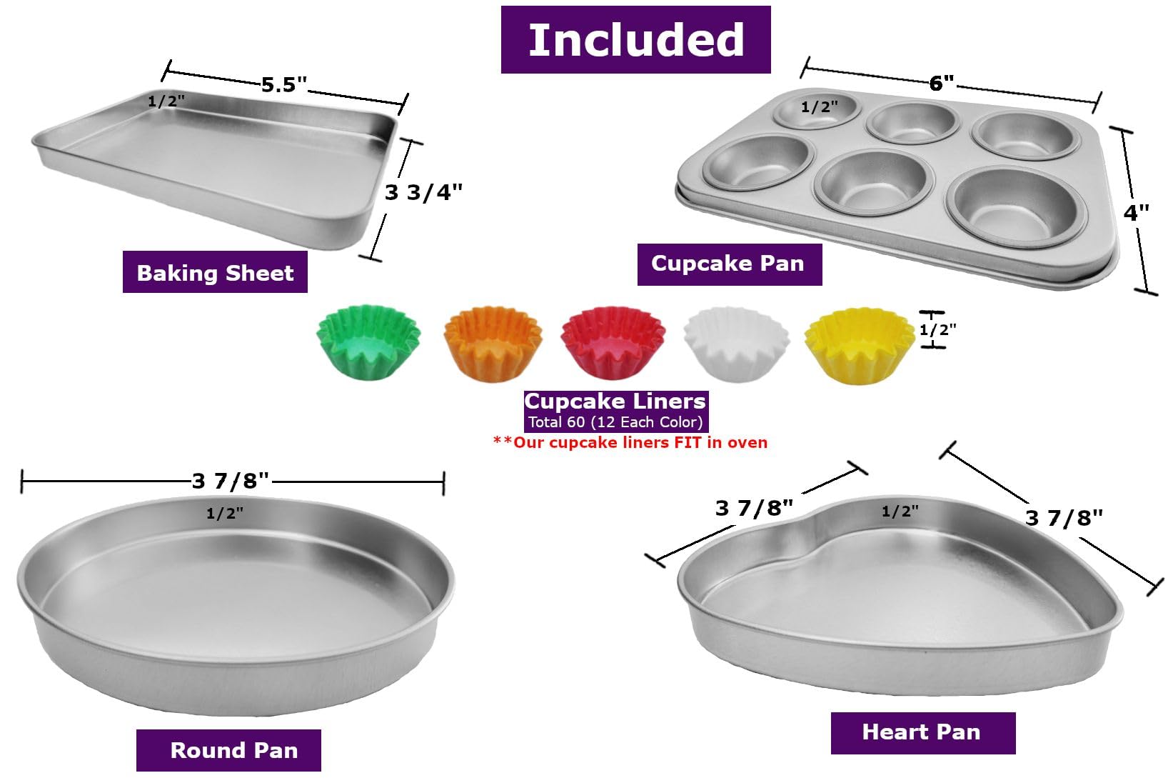 Quadrapoint Super Deluxe Pan Set Compatible With Easy Bake Ultimate Oven | Includes Cupcake Liners That Will Fit In Oven, Unlike