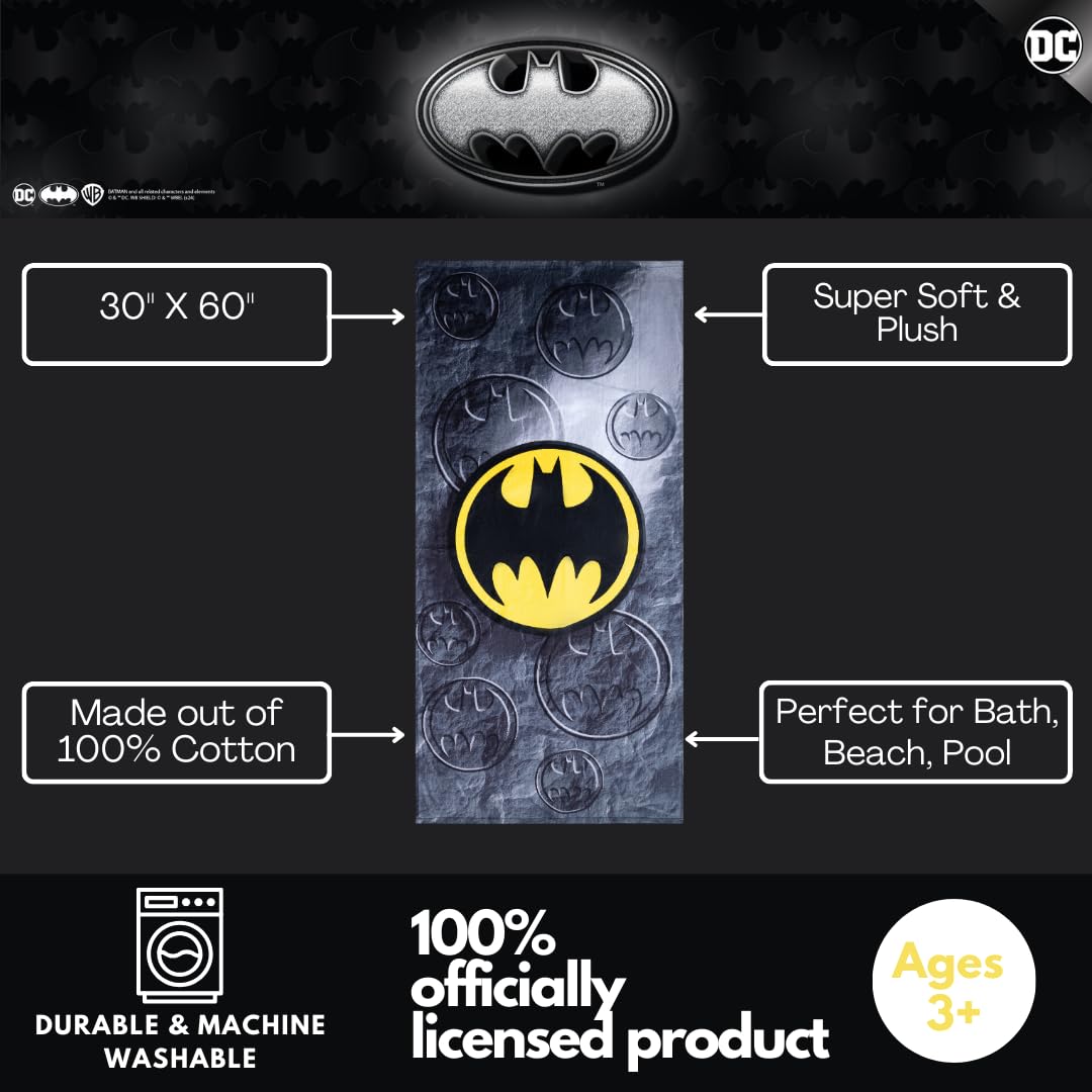 Franco Collectibles Batman Super Soft Cotton Bath/Pool/Beach Towel, 60 In X 30 In, (Official) Wb Product