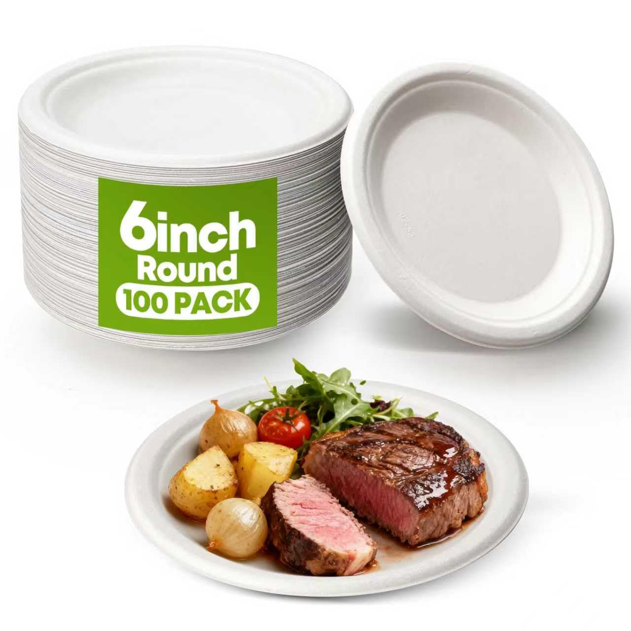 W&Y 100 Pack 6 Inch Disposable Small Paper Plates,Heavy Duty Dessert Plates - Compostable, Microwave-Safe, Leak-Proof, Ideal for
