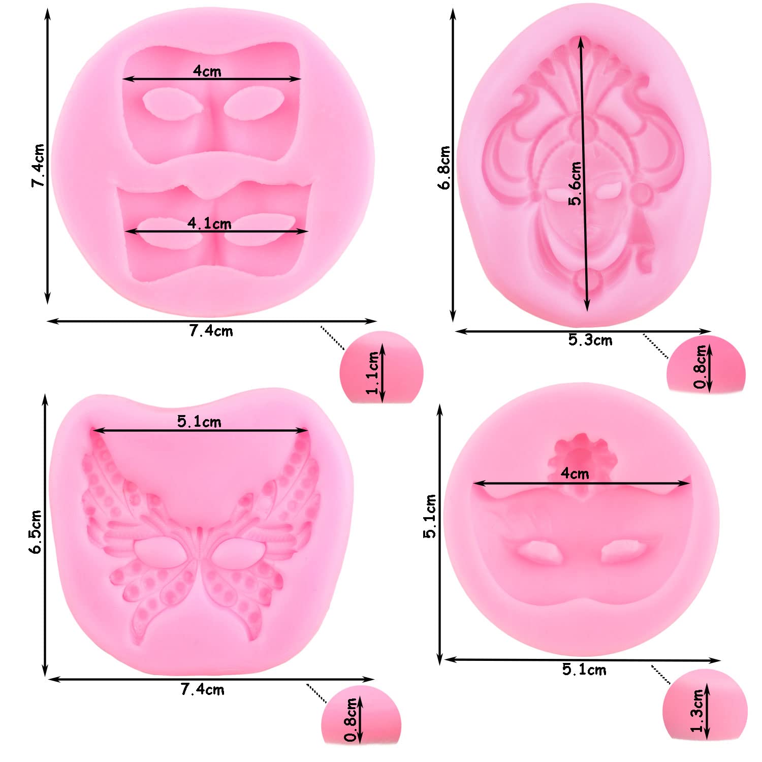 Zixiang Mask Silicone Molds Masquerade Mask Fondant Mold For Cake Decoration Cupcake Topper Candy Resin Clay Chocolate Gum Paste