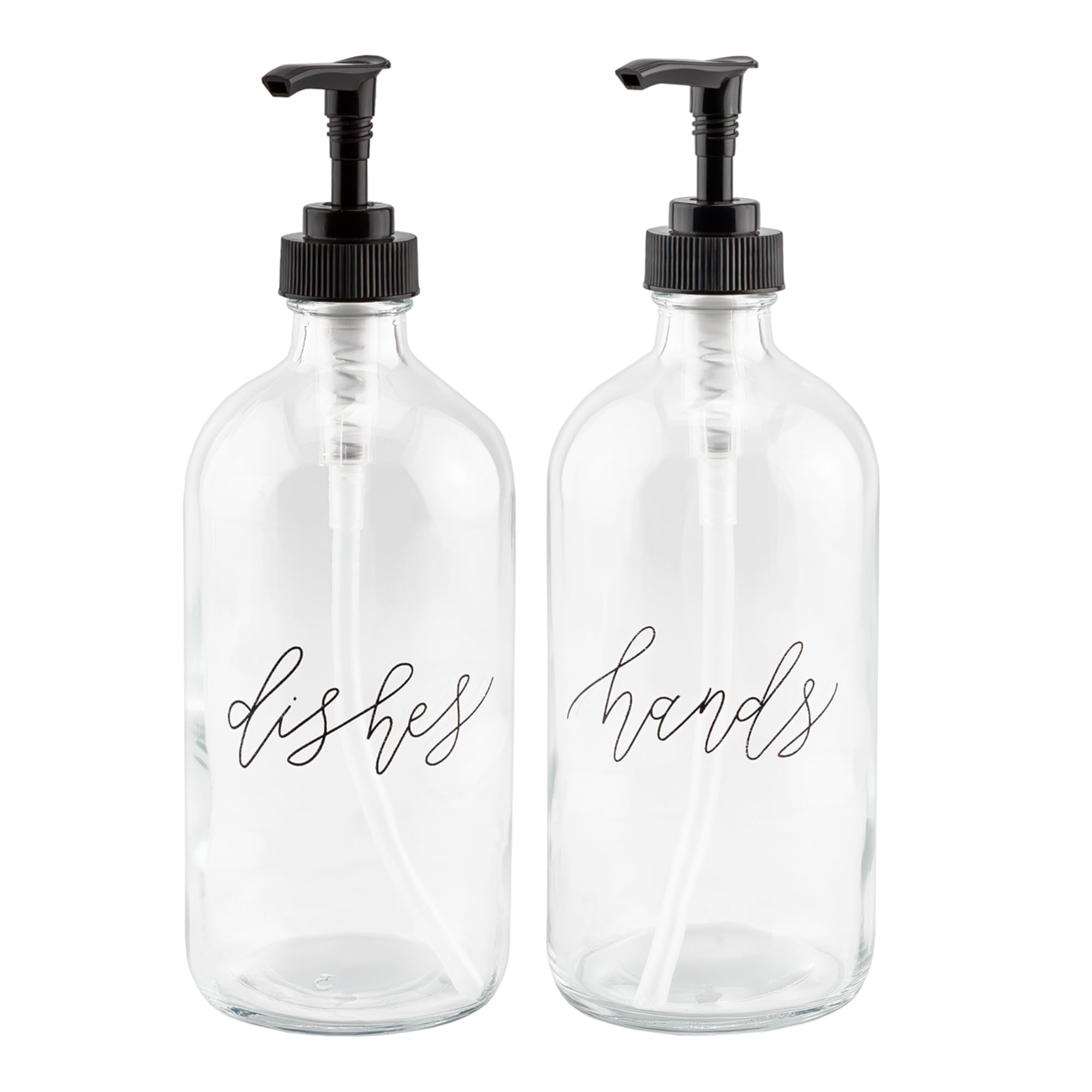 Cornucopia Brands 16Oz Hands Dishes Pump Bottles (Clear, Set Of 2); Pump Dispensers For Kitchen And Home