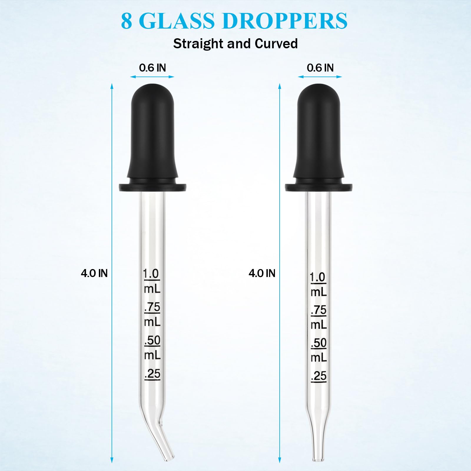 Herain 8 Pack Glass Pipette Dropper, Ear And Eye Dropper Bent & Straight Tips, 1 Ml Droppers For Essential Oils, Lab, Health Car