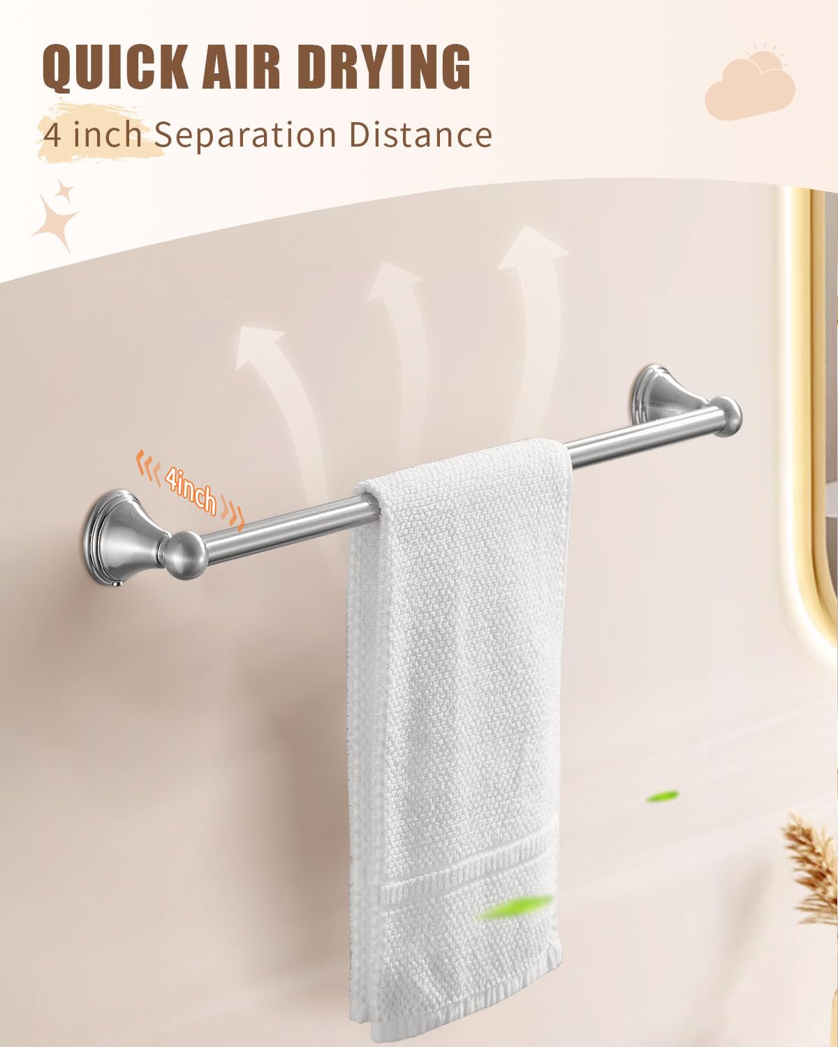 Sagetta Nickel Bathroom Hardware Set, 5-Piece Bath Accessories Set Wall Mount Includes 20 In Towel Bar, 15.35 In Towel Bar, Towe