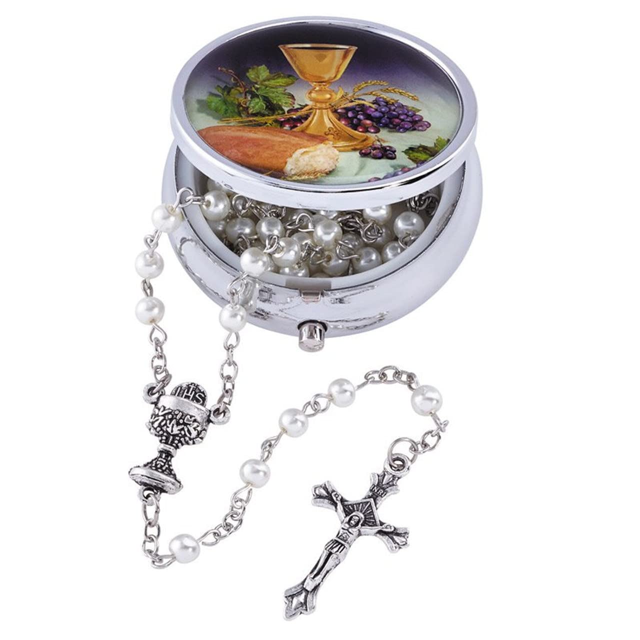 Needzo Chalice Centerpiece First Communion Rosary With Case for Girls, 18 Inch