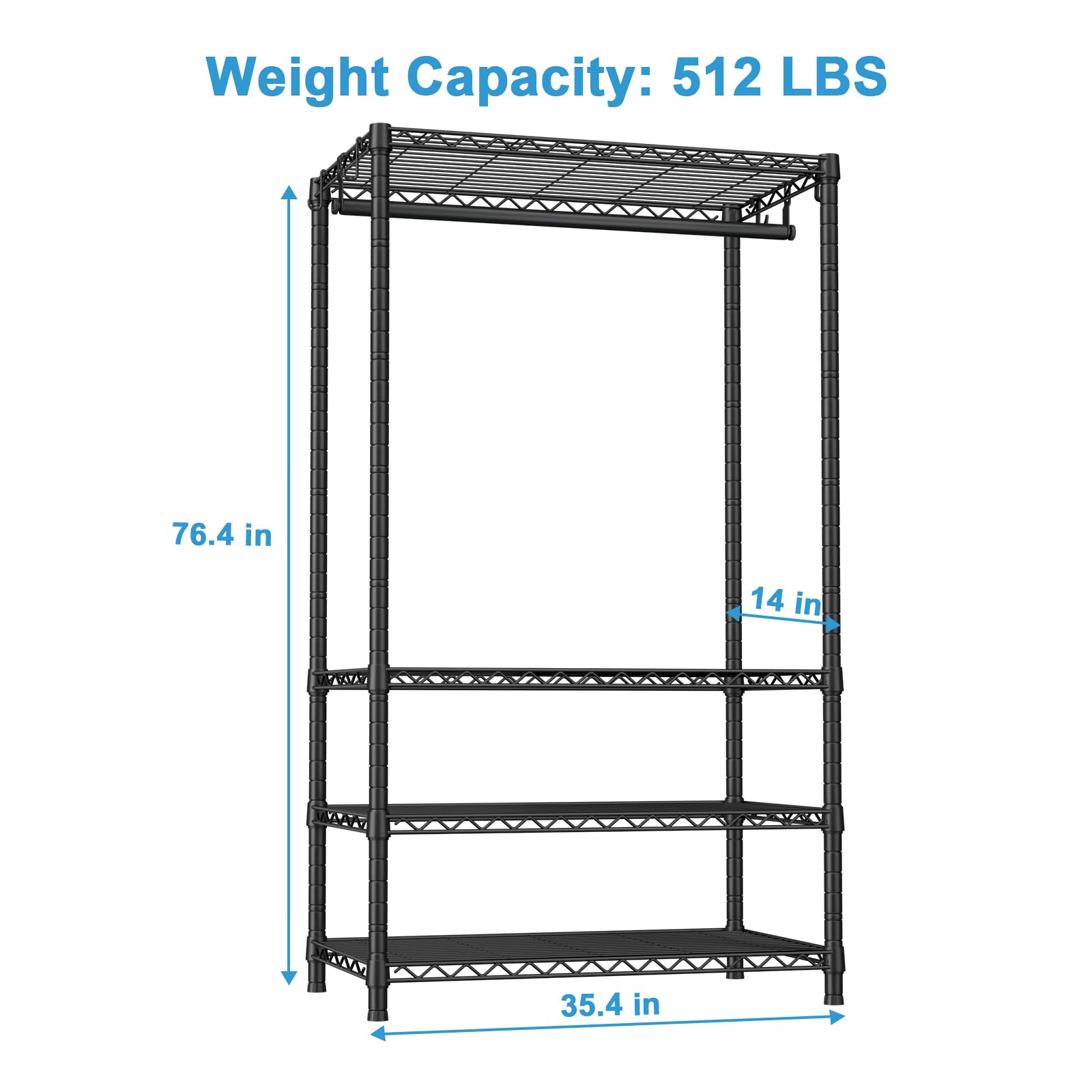 Ulif H4 Portable Closets, 4-Tier Metal Clothes Garment Rack For Bedroom And Cloakroom, Clothing Closet Storage And Organizer War