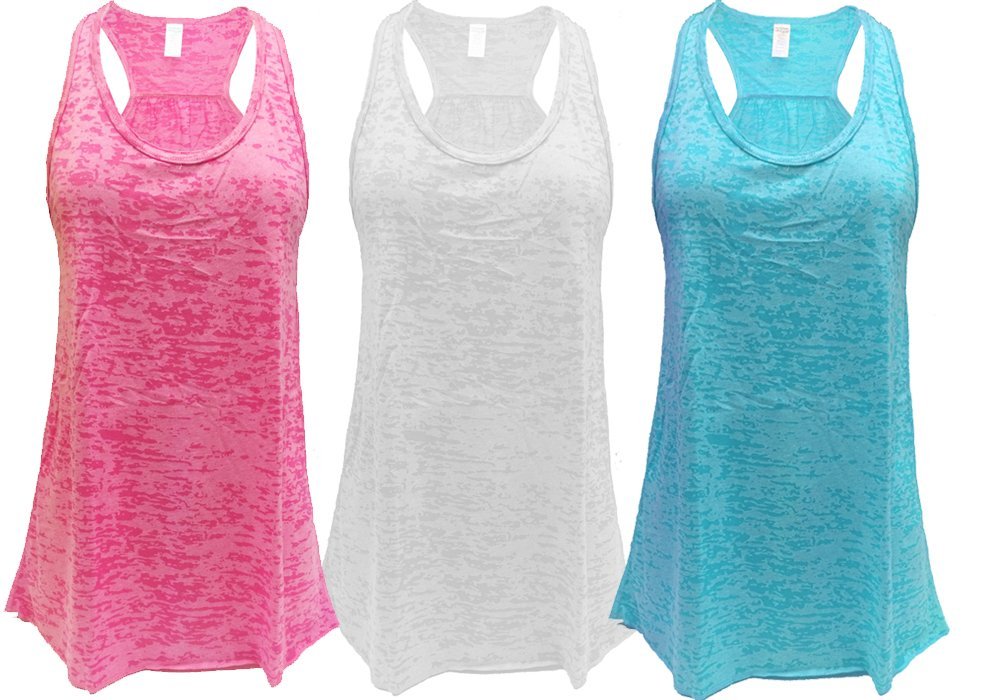 Epic Mma Gear Flowy Racerback Tank Top, Burnout Colors, Regular And Plus Sizes, Pack Of 3 (2Xl, Pinkwhiteblue)