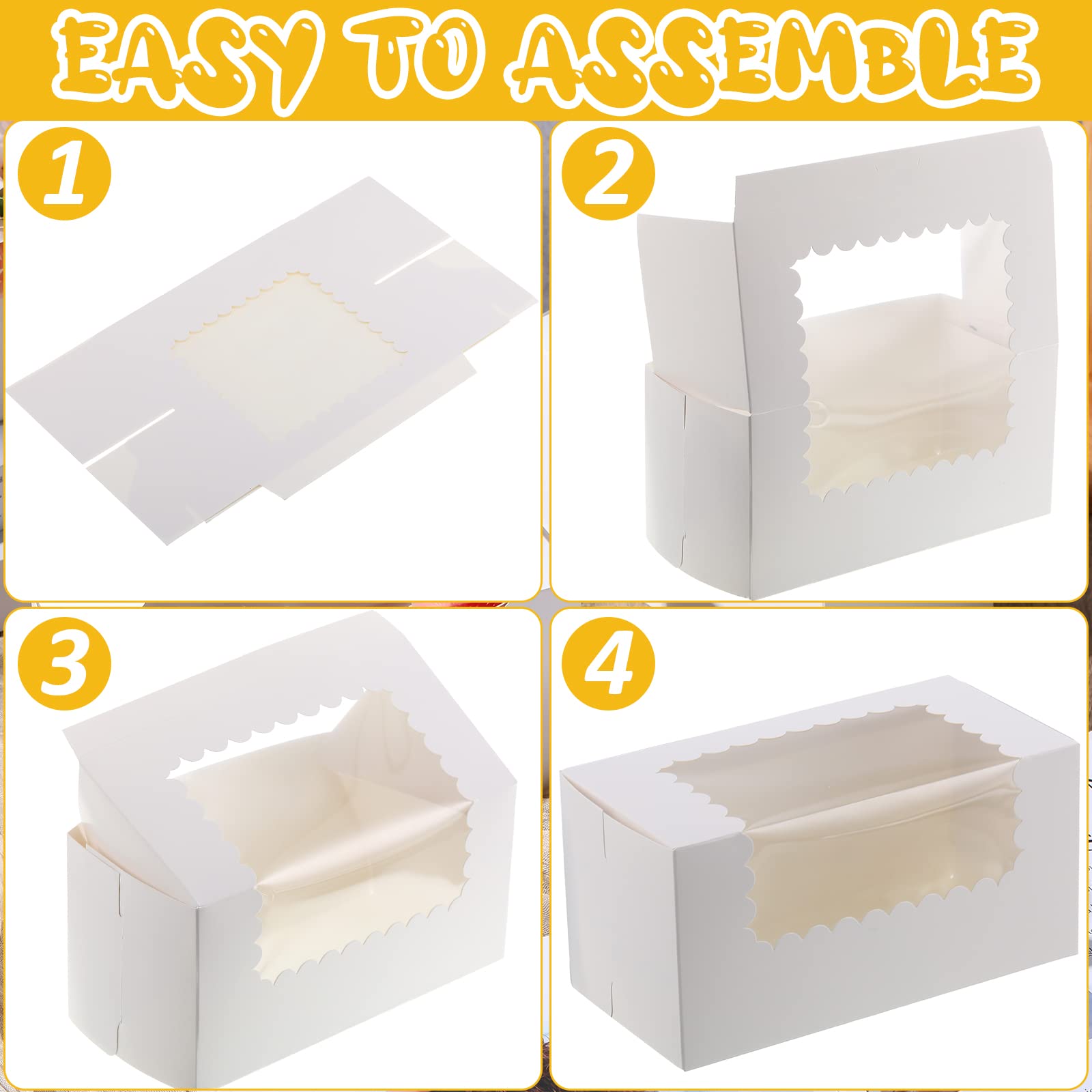 Ireer 60 Pack 8X4X4 Inch Bakery Boxes With Window Cookies Boxes Pumpkin Roll Container Donut Boxes Pastry Cake Packaging Safe Fo
