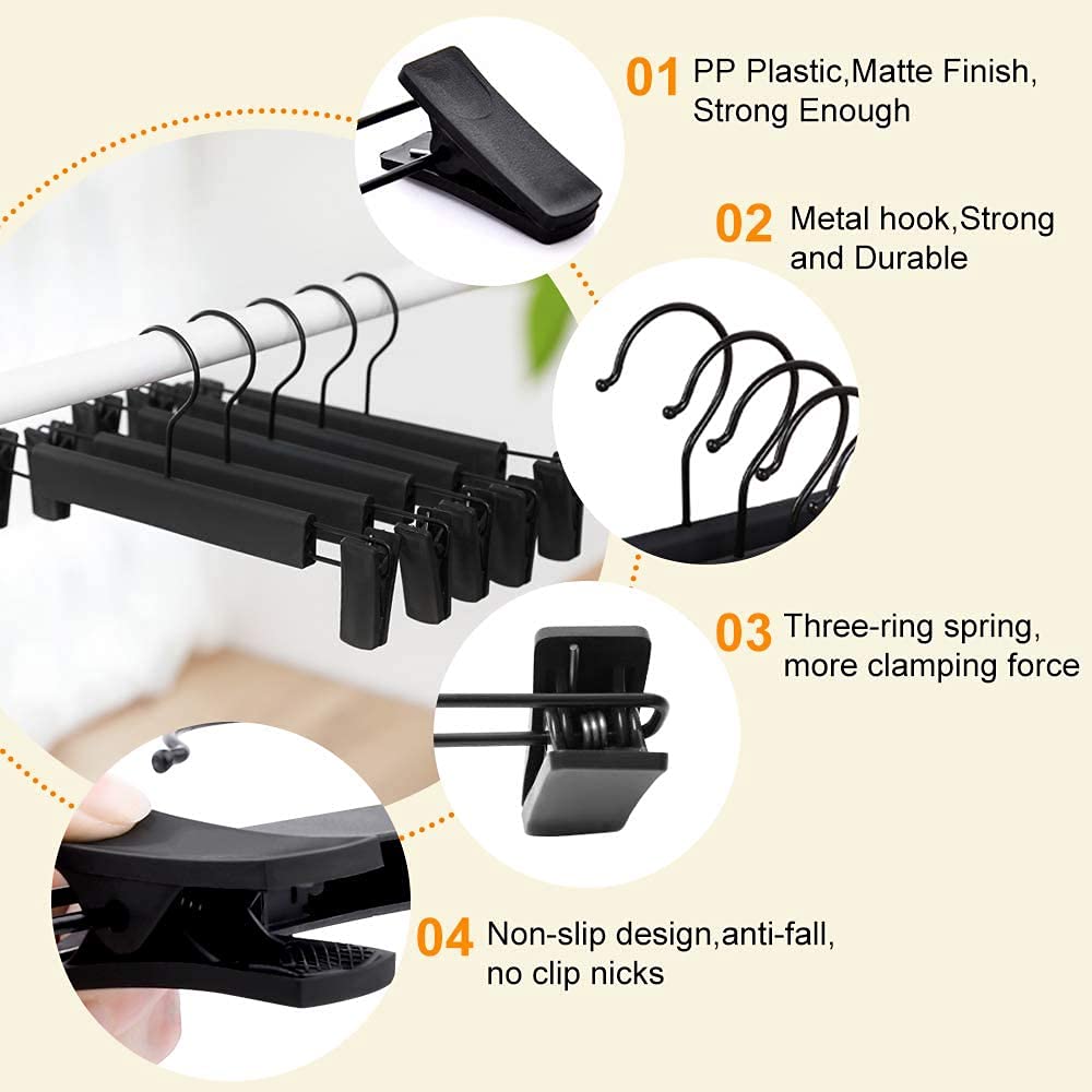 Lamitocs 20 Pack Pants Hangers with Adjustable Anti-Rust Clips for Pants  Skirts  Clothes Hangers Black