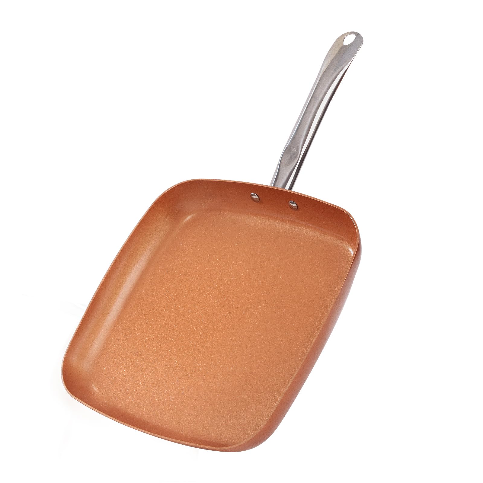 Toutrop Non-Stick Copper Square Frying Pan, 12 Chef Skillet With Ceramic Coating, Oven Dishwasher Safe, Pfoa-Free, Home Use For 