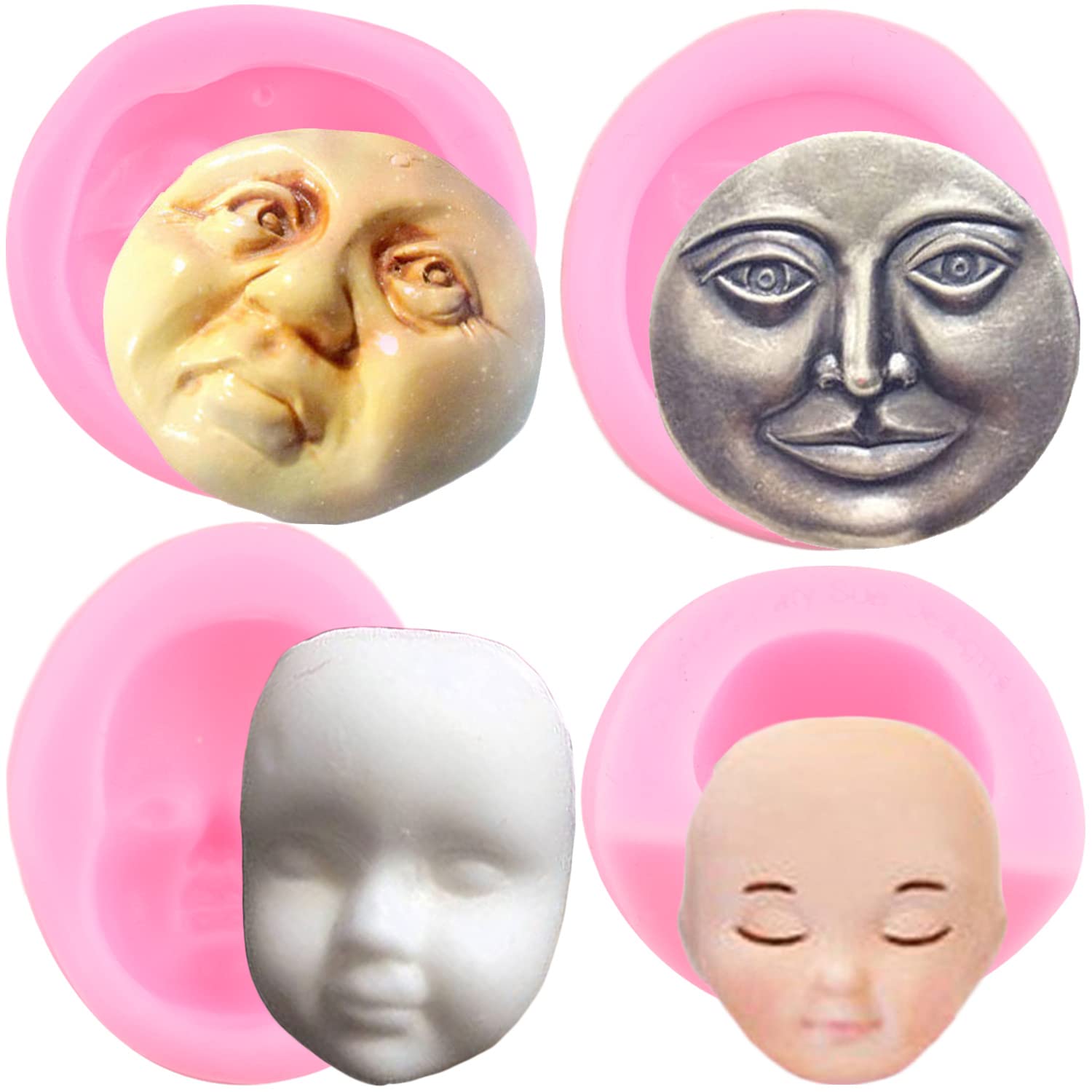 Zixiang Moon Face Silicone Molds Human Face Fondant Mold For Cake Decorating Cupcake Topper Candy Polymer Clay Chocolate Gum Pas