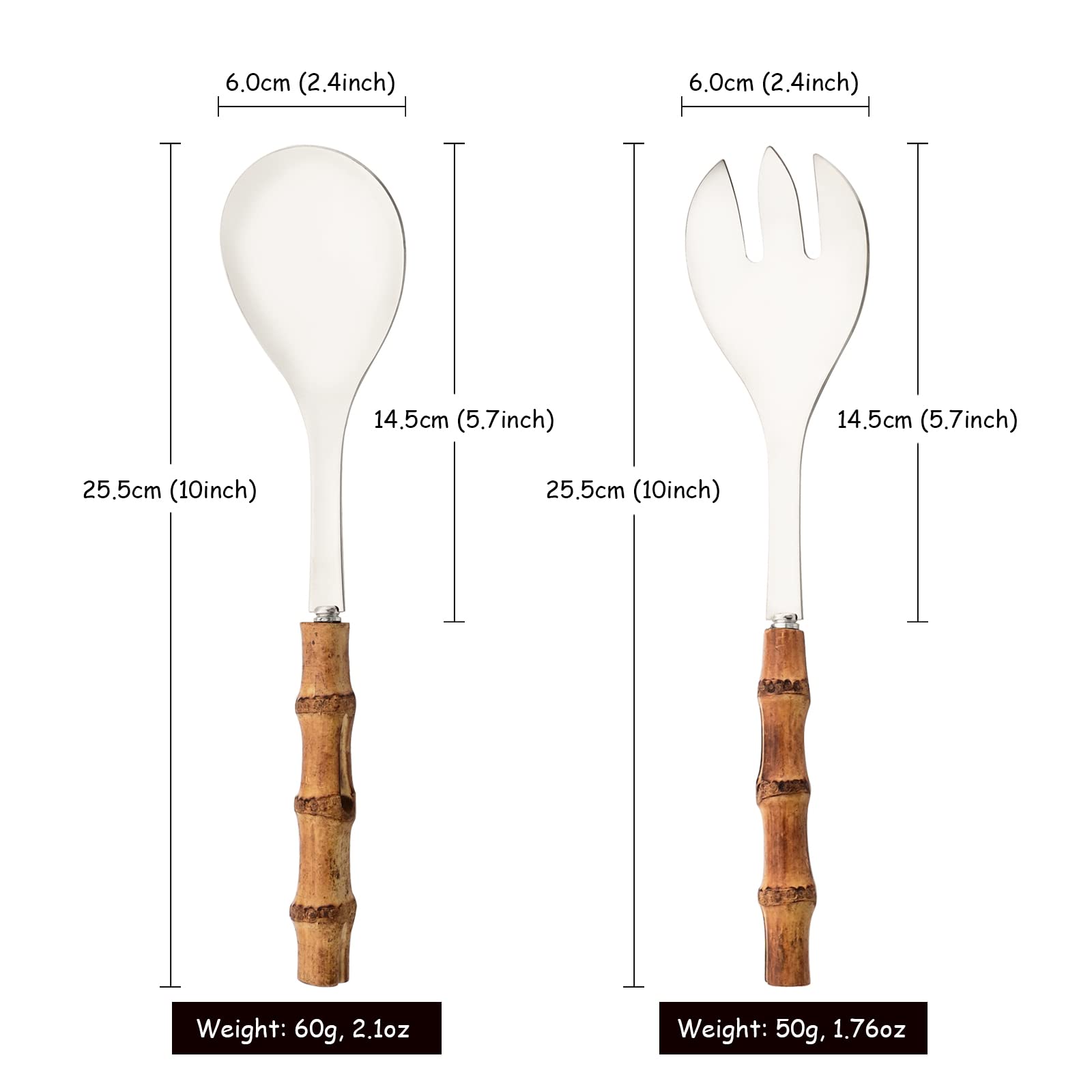 Uniturcky Serving Spoon And Fork Set, 304 Stainless Steel Serving Utensils With Natural Bamboo Handle, 10'' Long Handle Serving