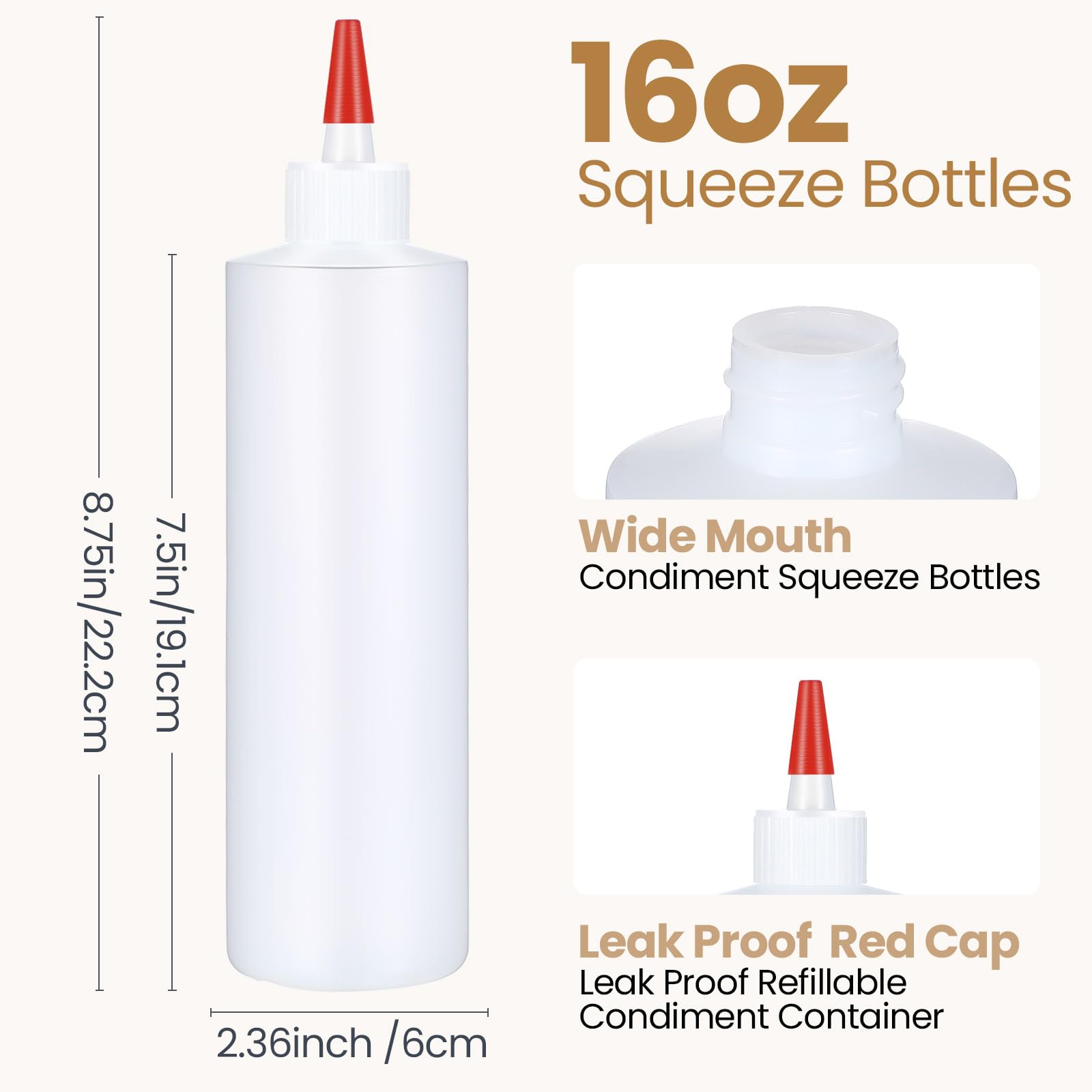 Yaomiao 30 Pack 16 Oz Plastic Squeeze Bottles For Condiments Sauces Empty Leak Proof Squeeze Bottles Squirt Containers With Red