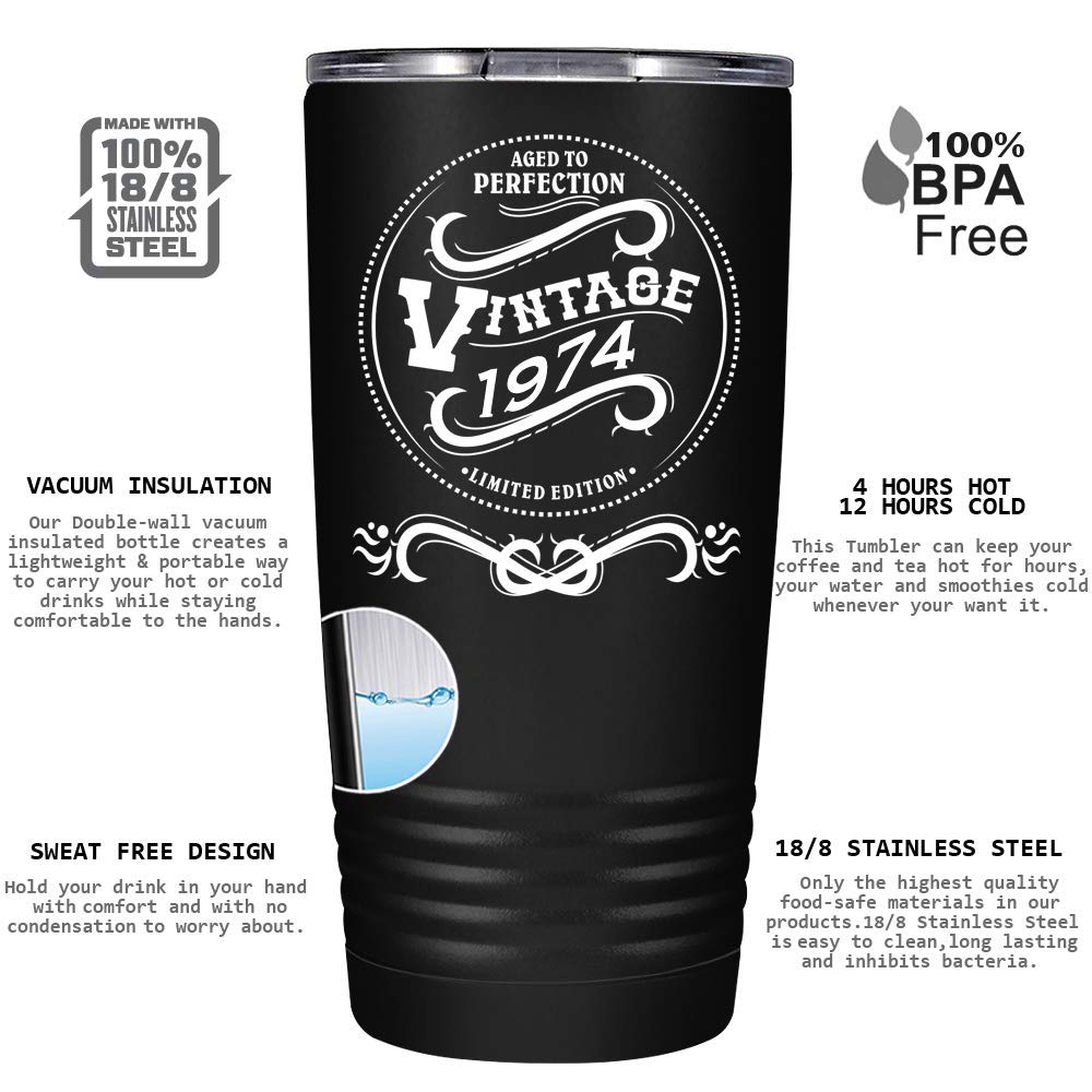 1974 Aged To Perfection Vintage | 46Th Birthday Gifts For Men And Women | Funny Vintage 46 Year Old Presents | 20 Oz Party Stain