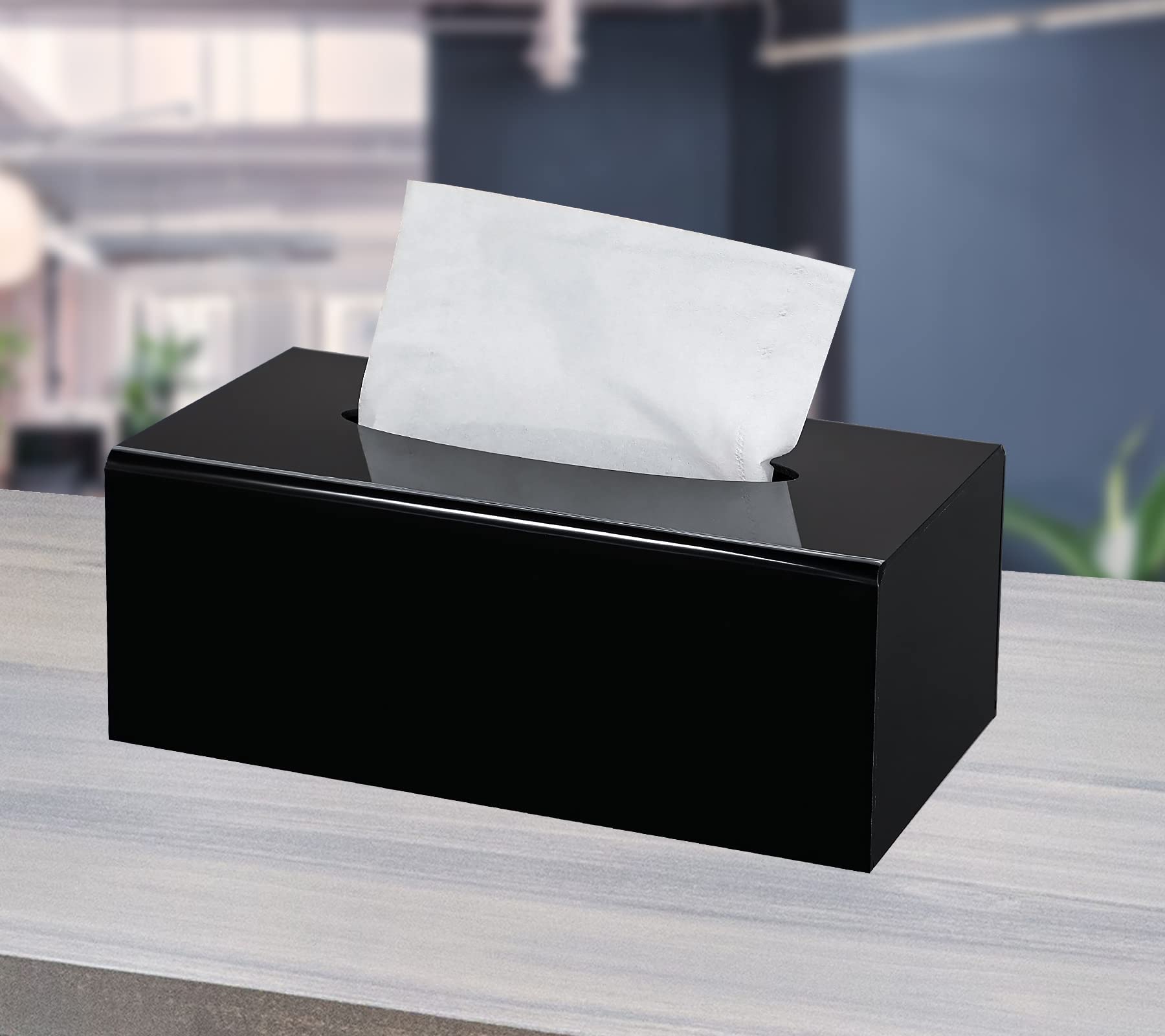 Kamehame Tissue Box Cover Rectangle Acrylic Tissue Holder 10.2X5.5X3.9 Inch Black Dryer Sheet Holder Container Tissue Dispenser