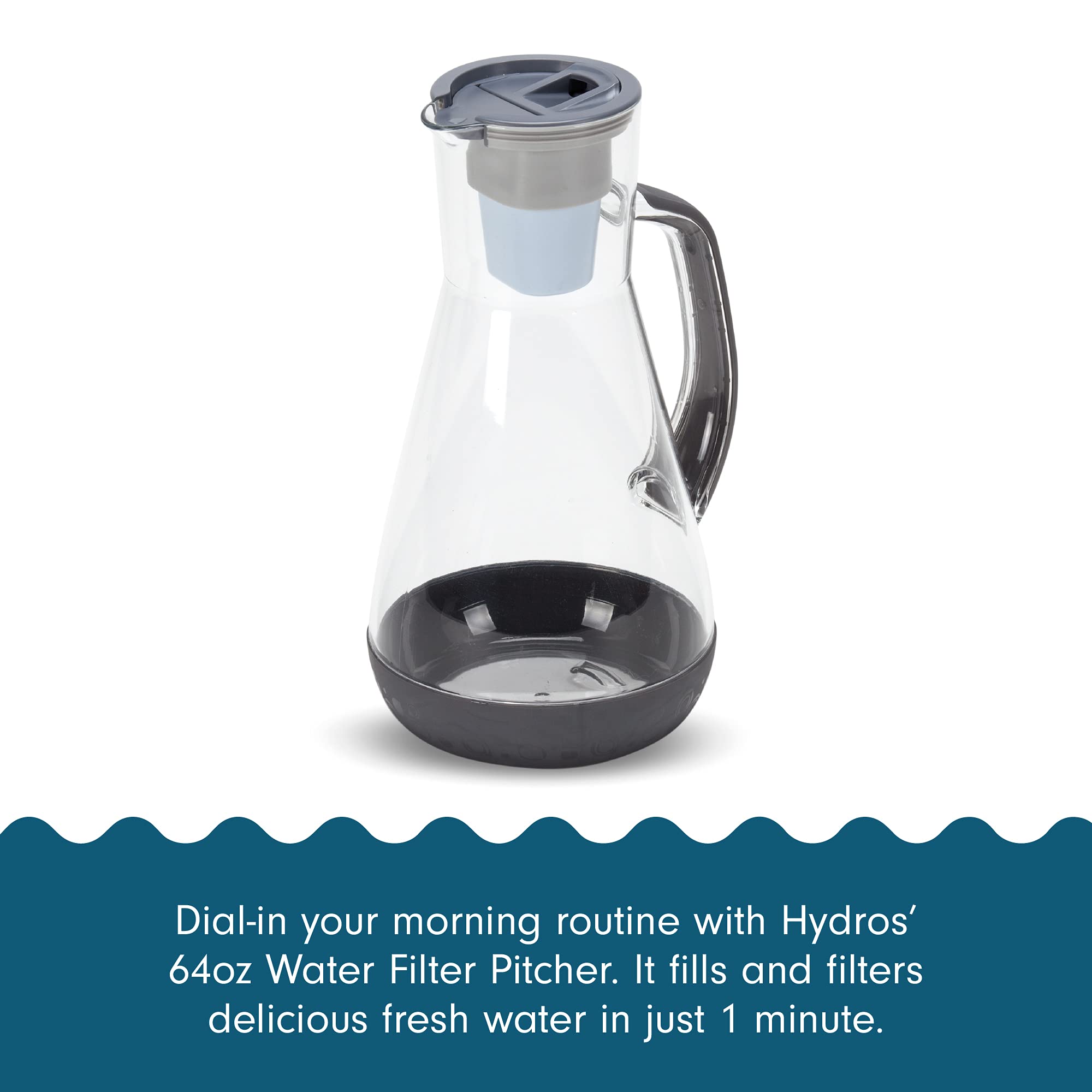 Hydros 64 Ounce Water Filter Pitcher With Patented Fast Flo Tech, 60 Second Quick Fill-Up And Bpa-Free Recyclable Filter, Eight