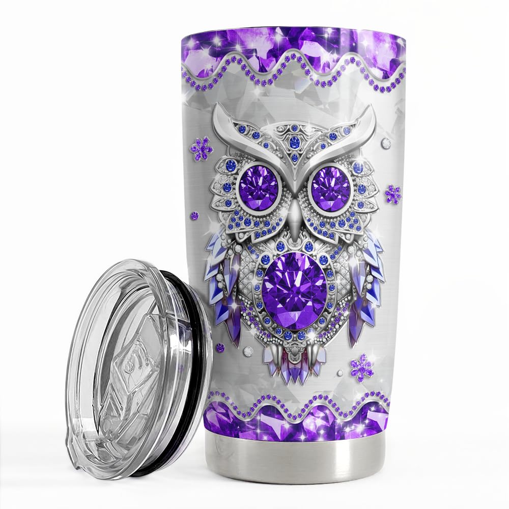 SANDJEST Owls Gifts for Women Girls Owl Tumbler 20oz Jewelry Drawings Stainless Steel Insulated Tumblers Coffee Travel Mug Cup G
